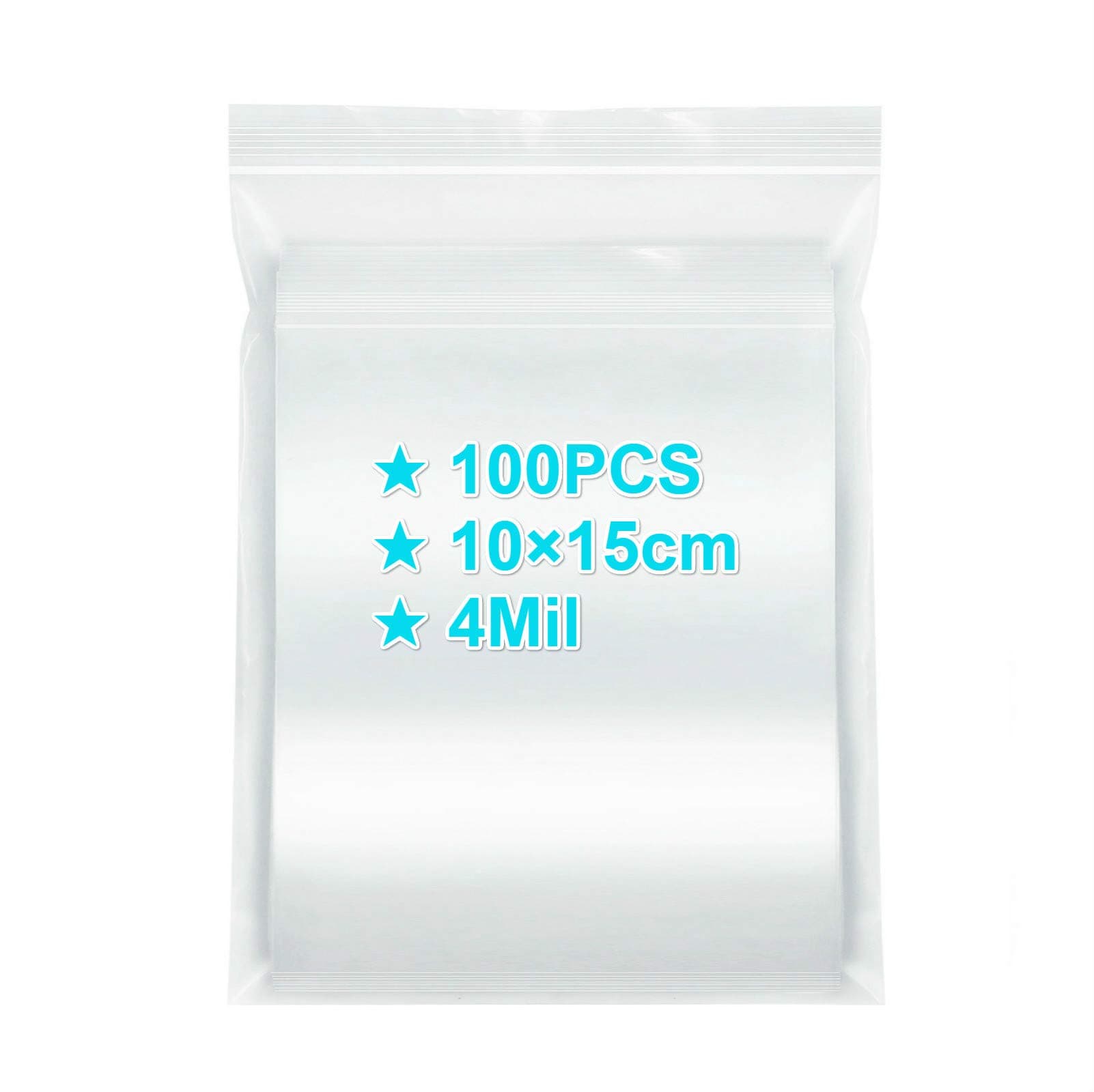 Ziplock Bags 10×15cm, 100PCS, 4 Mil Extra Thick Medium Size Clear Plastic Resealable Bags with Lock Seal Zipper, Storage Pouches Grip Seal Bags for Jewelry Mask Incense Packaging