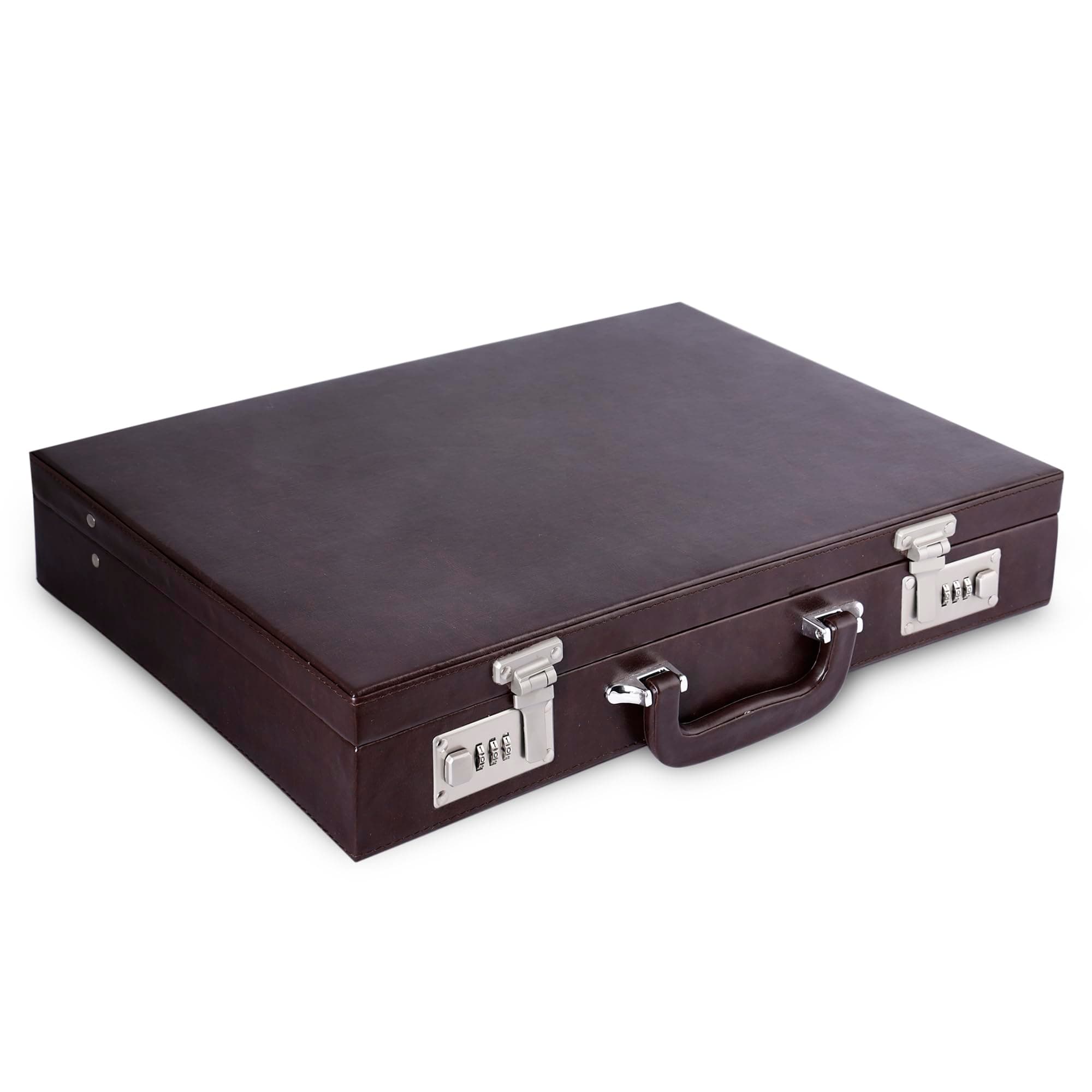 PRD Craft - Office Executive Attache Briefcase for Men with Digital Combo Lock, Multiple Pockets Faux Leather (Brown) Medium