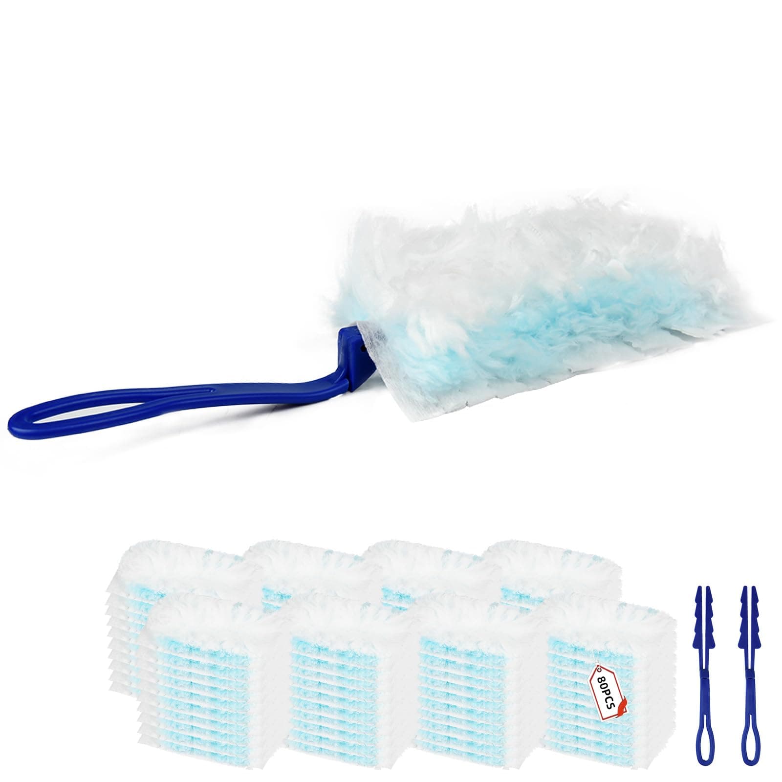 80 Count Duster Refills for Swiffer Duster, 180° Heavy Duty Replacement Kit with 2 Extra Handle, Long Term Disposable Alternative, Unscented