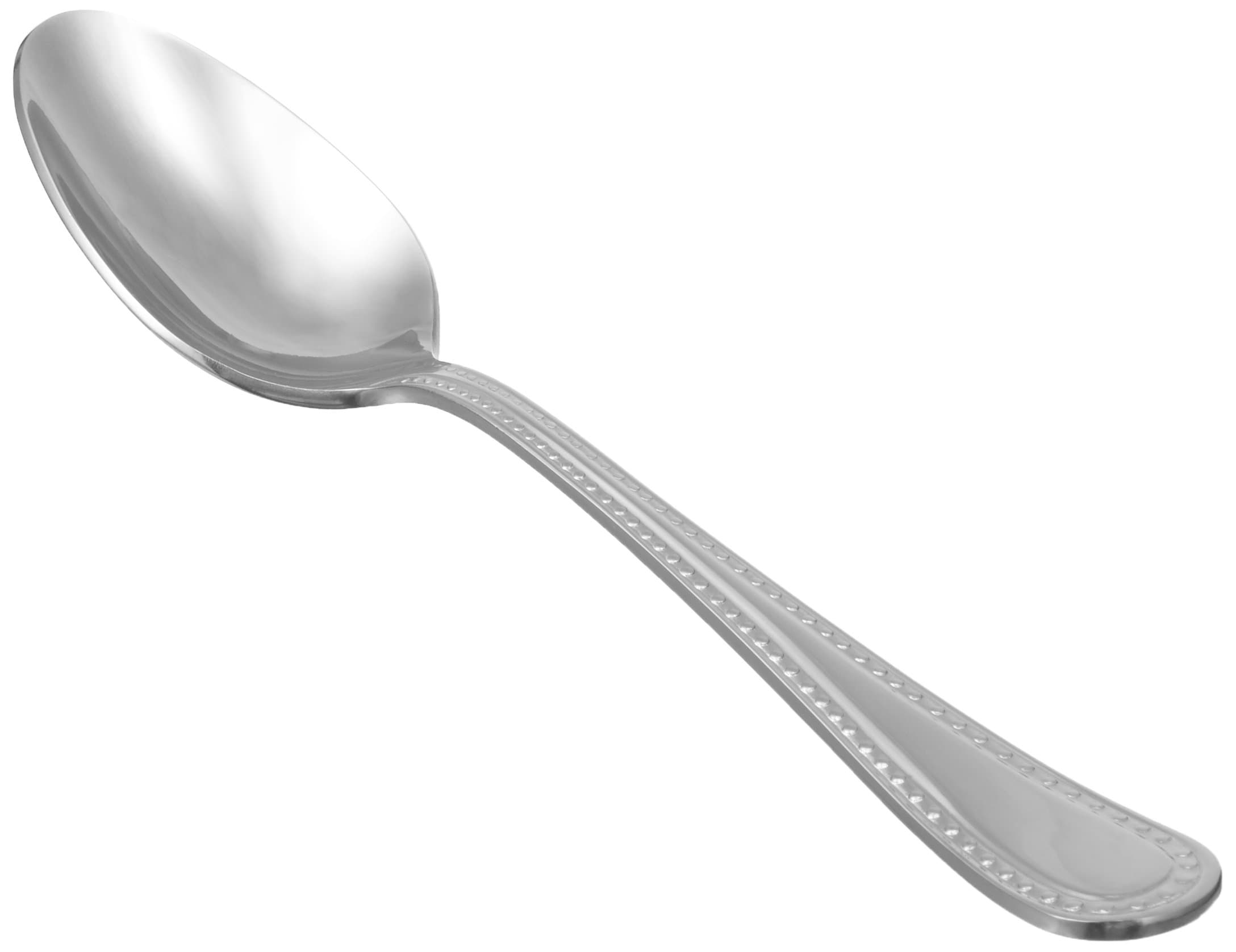 Amazon Basics Stainless Steel Dishwasher Safe Dinner Spoons with Pearled Edge, Large Tablespoons, 7.7 inches, Pack of 12, Silver