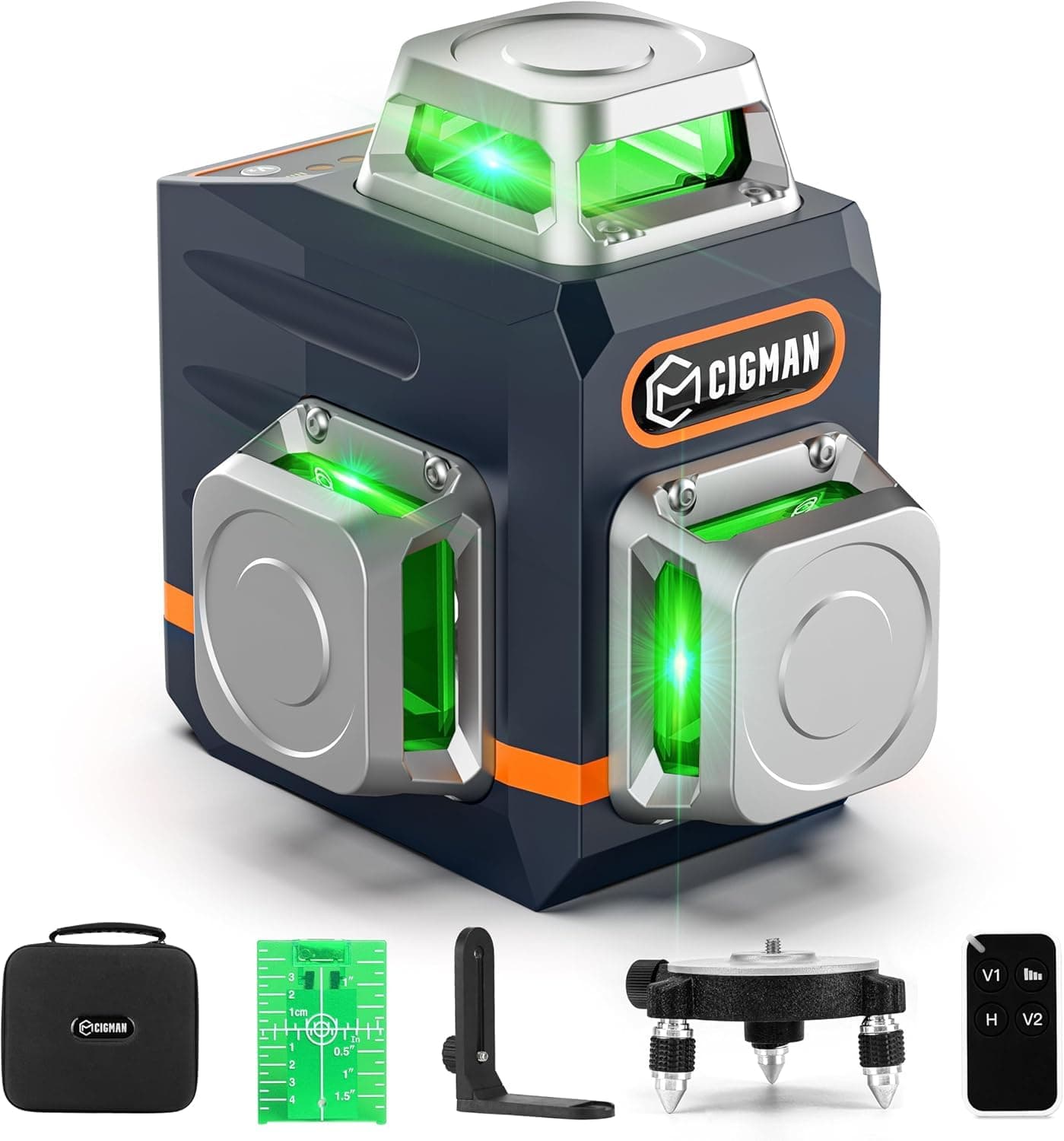 Laser Level Tool Self Leveling 3x360° 3D Green Cross Line Leveler for Construction and Picture Hanging, Rechargeable battery, Remote Controller, Magnetic Rotating Stand Included