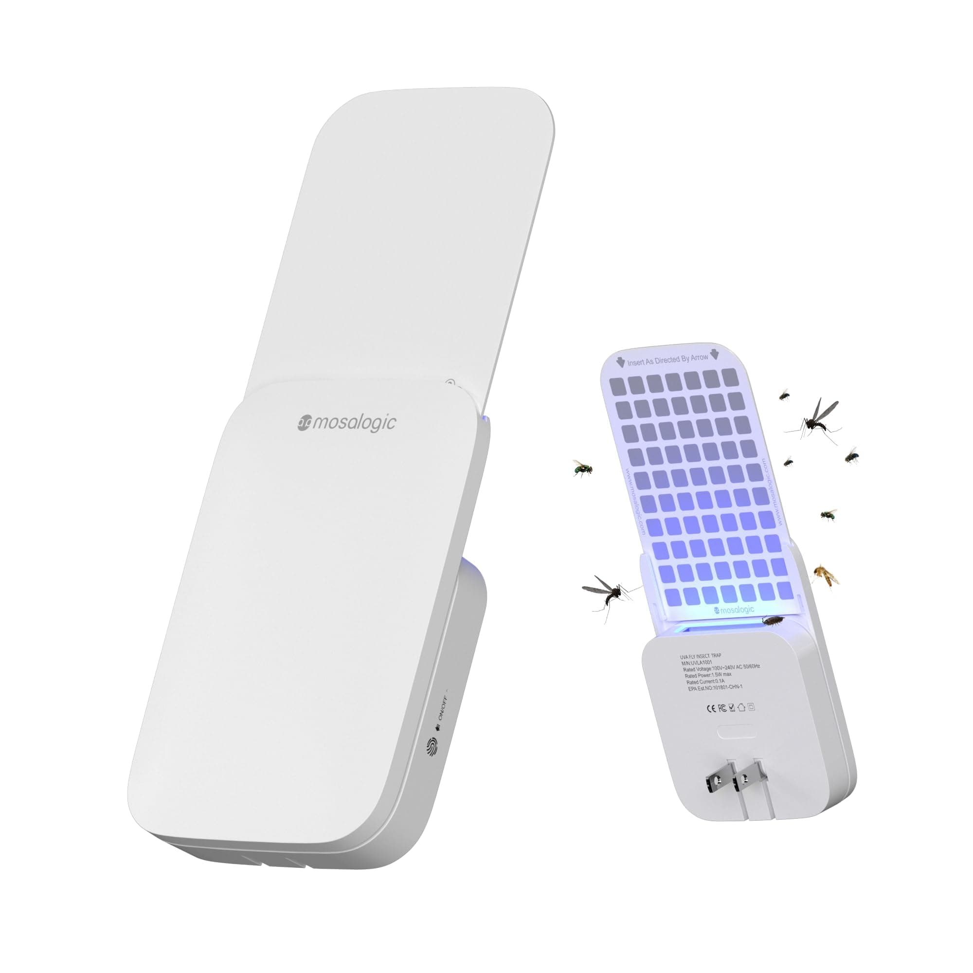 Mosalogic Fruit Fly Traps for House Use Gnat Trap Flying Insect Trapper Plug-in Mosquito Killer Indoor Gnat Moth Catcher Fly Tapper with Night Light UV Attractant Catcher for Home Office White-1PACK