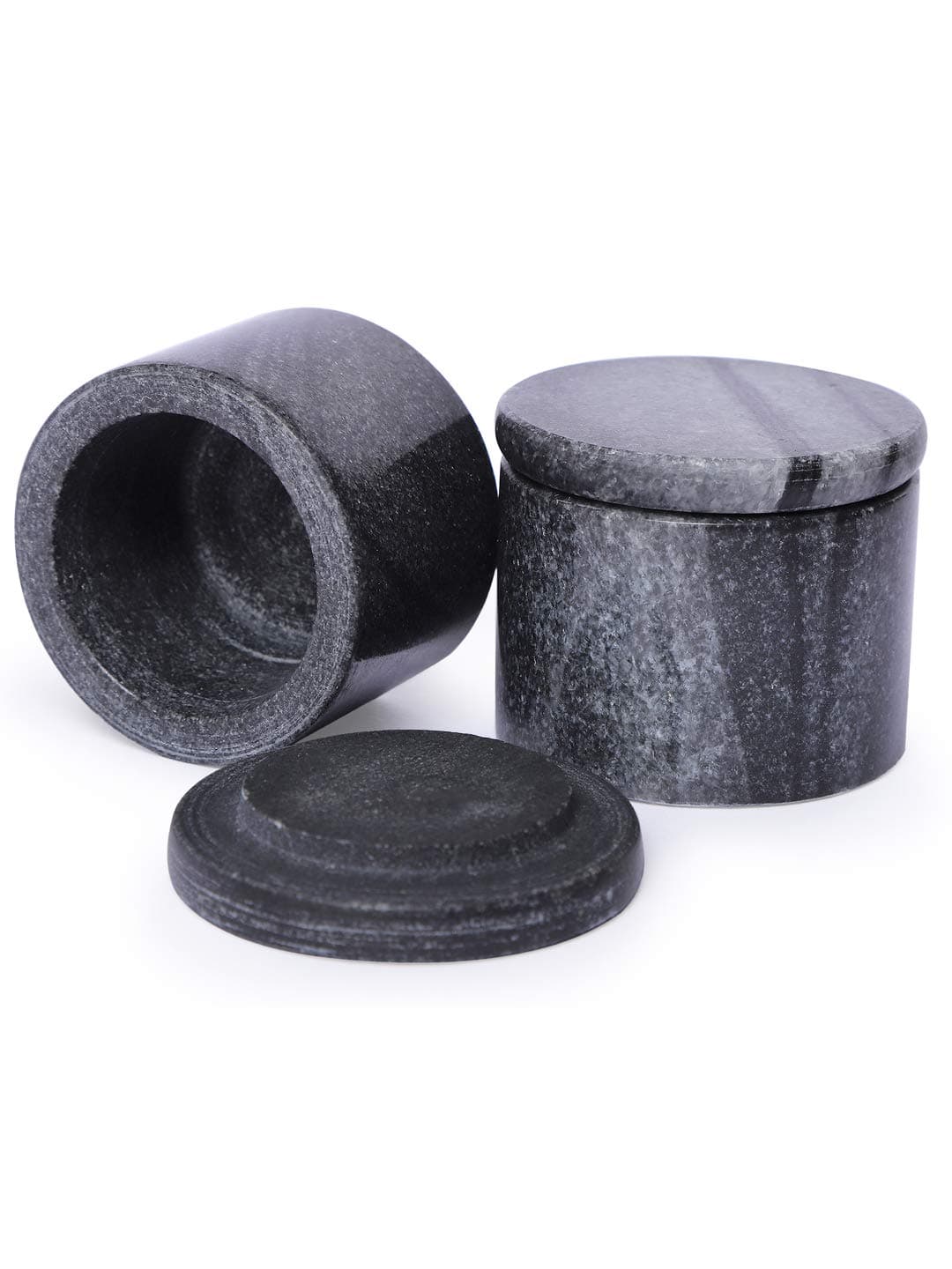NikkisPride Unique Salt and Pepper Cellar Box Marble Covered with Marble lid Set of 2 (Black)