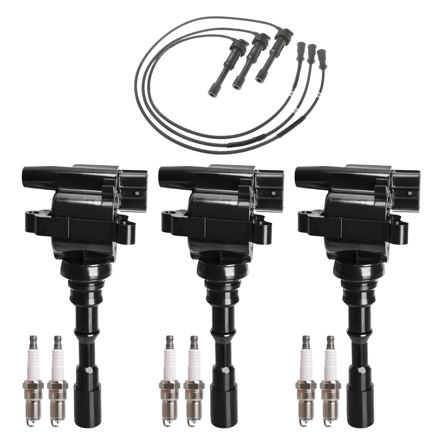 ENA Set of 3 Ignition Coil Pack 6 Platinum Spark Plug and 3 Wire Set Compatible with Kia 2003 2004 2005 2006 Sorento 3.5L V6 Replacement for UF431 2730039800 4503S639297 7090