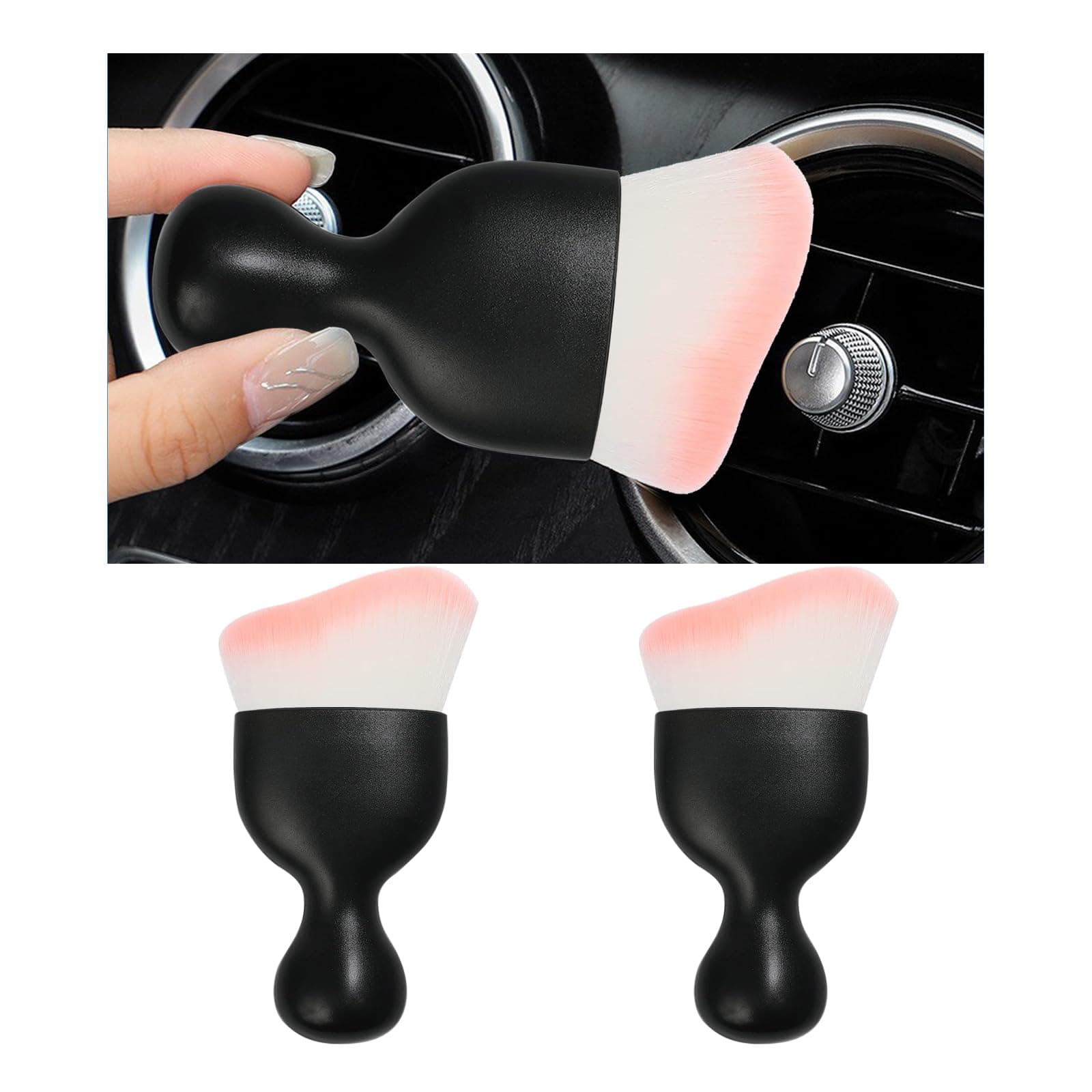 2PCS Car Interior Dust Brush, Soft Scratch Free Auto Detailing Brushes, Universal Vehicle Interior Cleaning Tool for Automotive Dashboard, Air Vents, Leather (White & Pink)