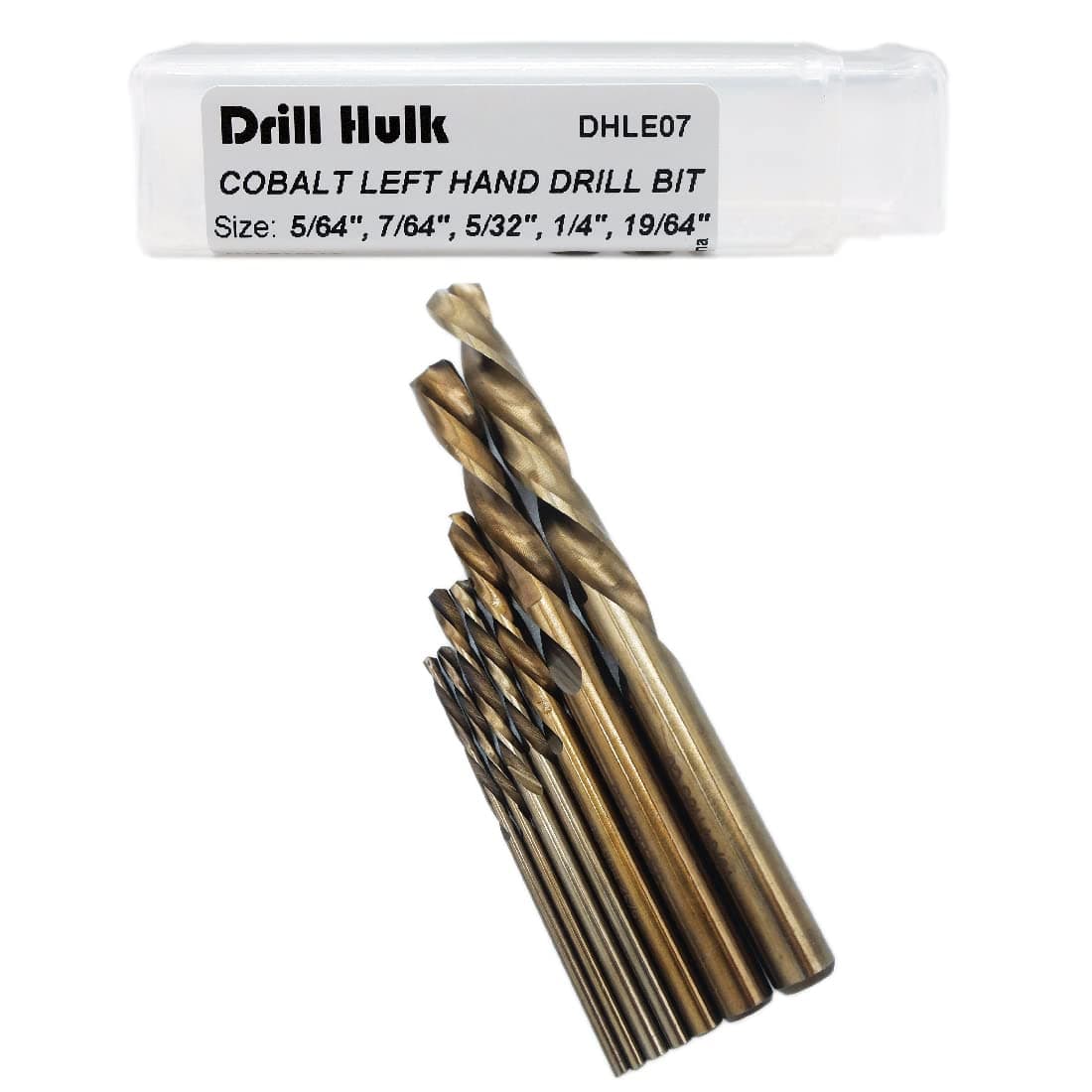 7-Piece M35 Cobalt Left Hand Drill Bit Set for Removing Damaged Bolts and Screws, 5/64-Inch, 7/64-Inch, 5/32-Inch, 1/4-Inch, 19/64-Inch