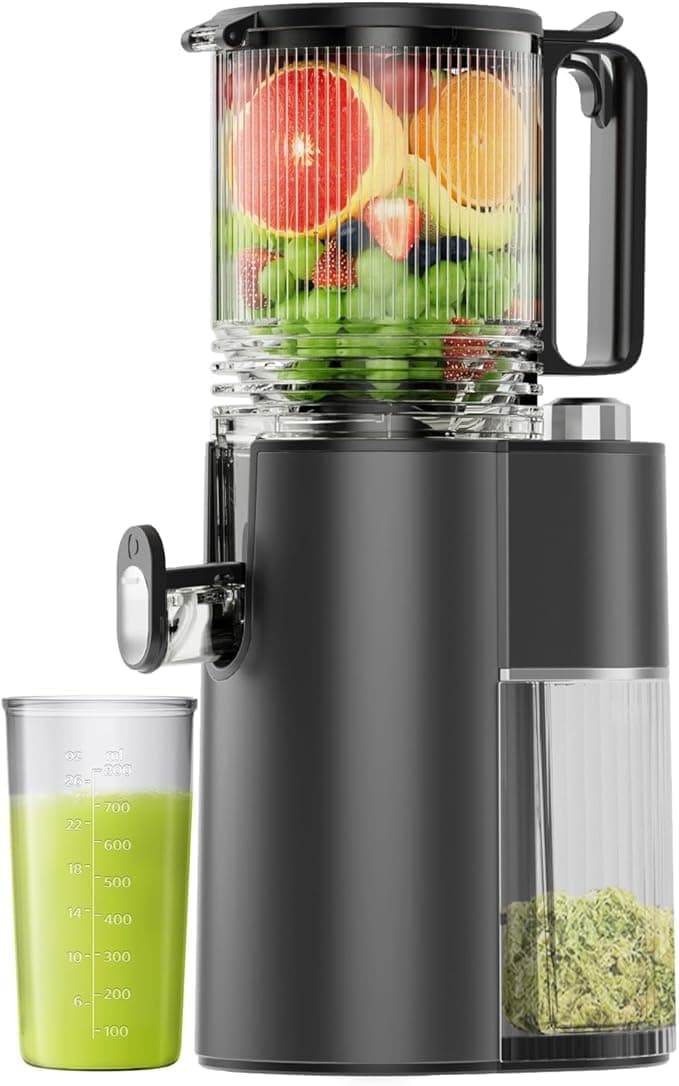 Cold Press Juicer, 5.8" Wide Feed Chute Juice Extractor Machine with 400W, High Juice Yield, Slow Masticating Juicer for Whole Vegetables & Fruits, Black Gray