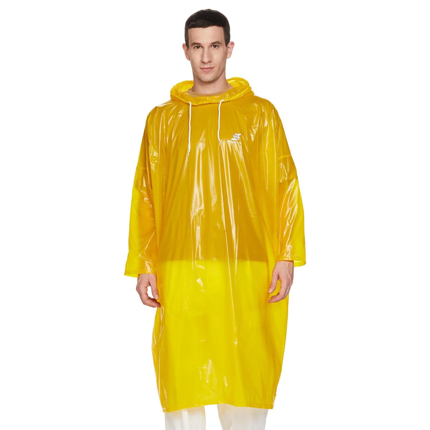 Amazon Brand - SymactiveAmazon Brand - Symactive Pvc Transparent Water-Resistant Reusable Knee-Long Poncho Rainwear/Raincoat|Heat Sealed Pvc Shell|High Neck Hood|Unisex (Free Size, Pack Of 1)