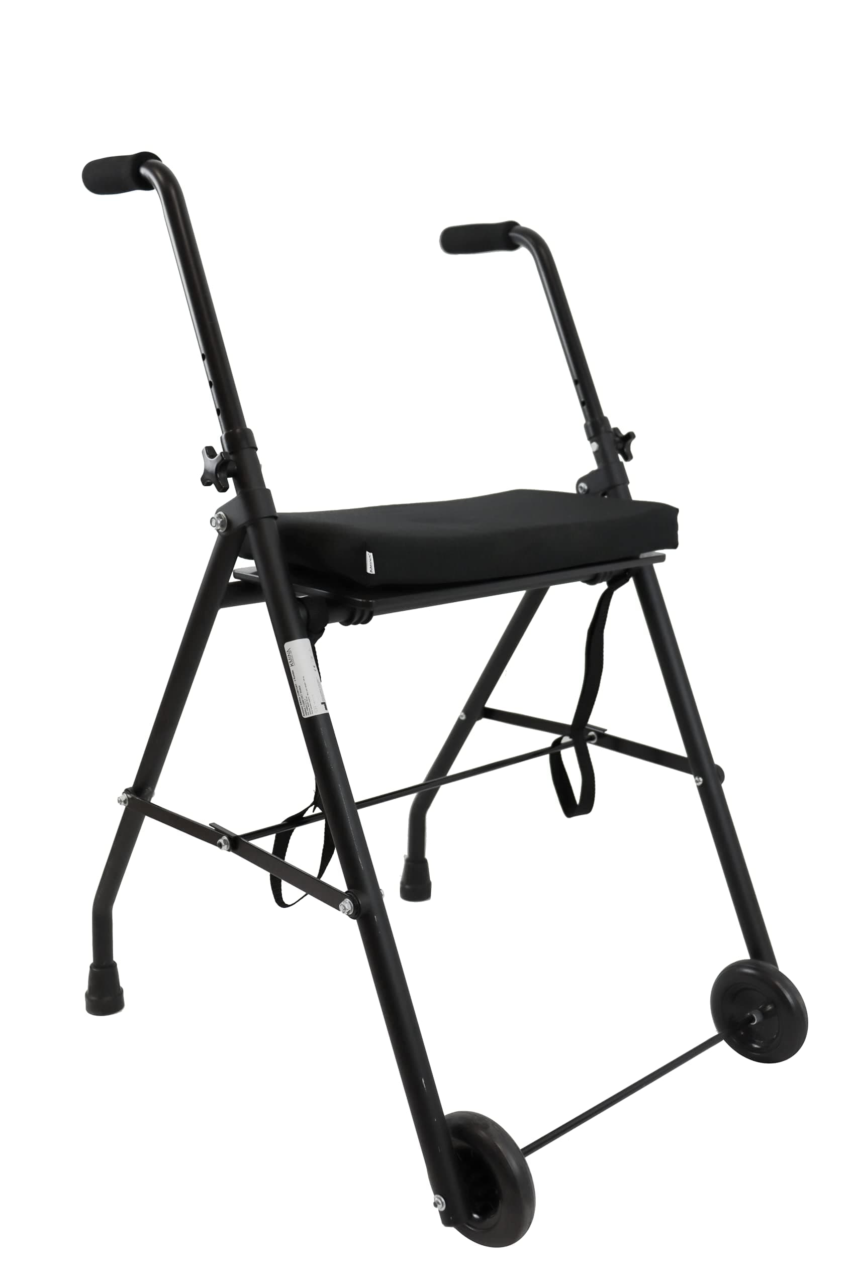 KMINA - Walking Frame with Wheels and Seat, Rollator 2 Wheel, Indoor Rollator, Black - Made in Europe