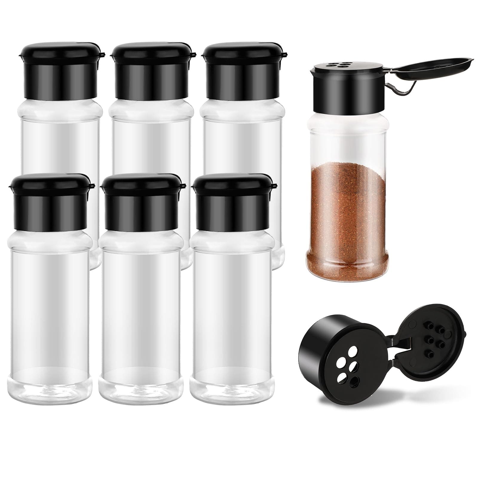 Molain 6 Pcs Plastic Spice Jars with Shaker Lids, 3 oz Seasoning Containers, Round Empty Spice Bottles Storage Clear Seasoning Bottles Storage Spice, Peppers, Salt for Spice Rack, Drawer, Cabinet