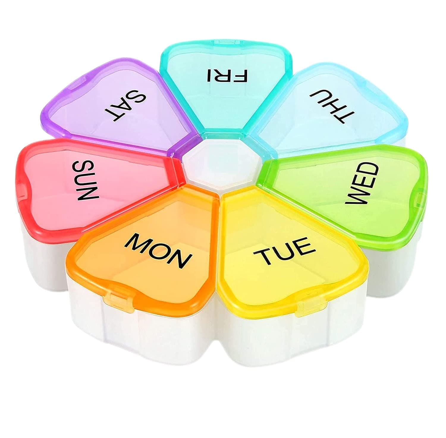 Lovcc Weekly Portable Pill Box, 7 Day Portable Pill Case, Rainbow-Covered Portable Pill Organizer for Vitamin/Fish Oil/Supplements (1 Set)