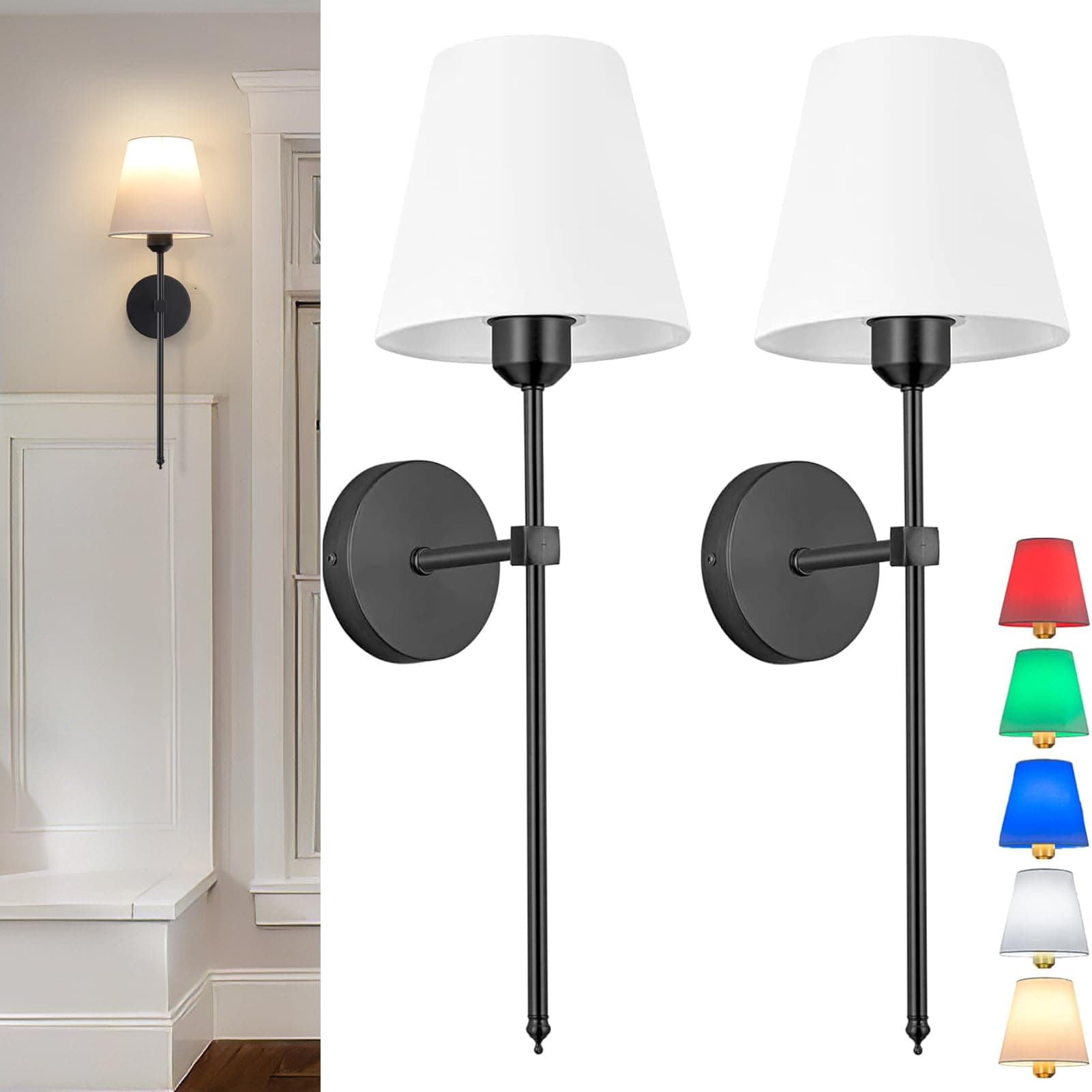 Battery Operated Gooseneck Wall Light Bend Pipe Wall Sconce Adjustable Angle Lighting Fixture,with Remote Dimmable LED Bulb for Farmhouse Interior Wall Decor (BK)