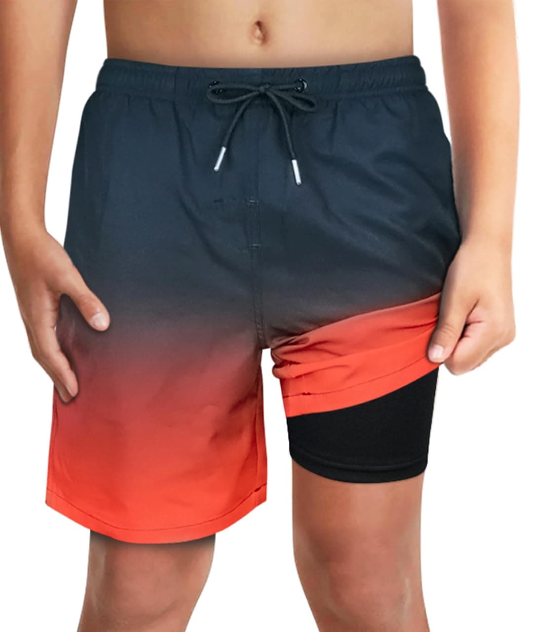 Boys Swim Trunks with Boxer Brief Liner Compression Anti Chafe Swimming Shorts Comfortable Stretchy UPF50+ Quick Dry Swimsuits