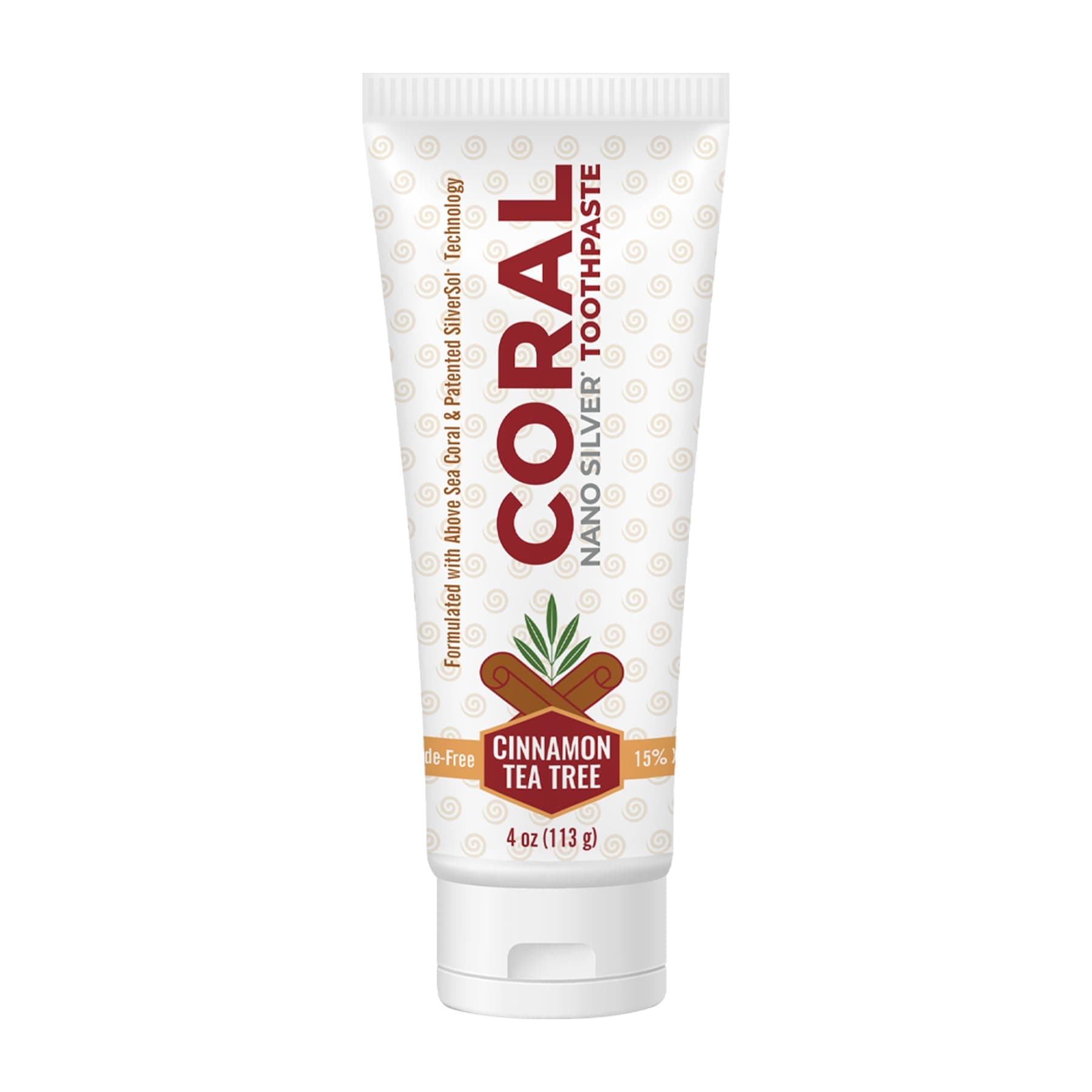Coral Nano Silver Cinnamon Tea Tree Toothpaste, Natural Fluoride Free Teeth Whitening Toothpaste, Coral Calcium Nano Silver Infused SLS Free 4 Ounce