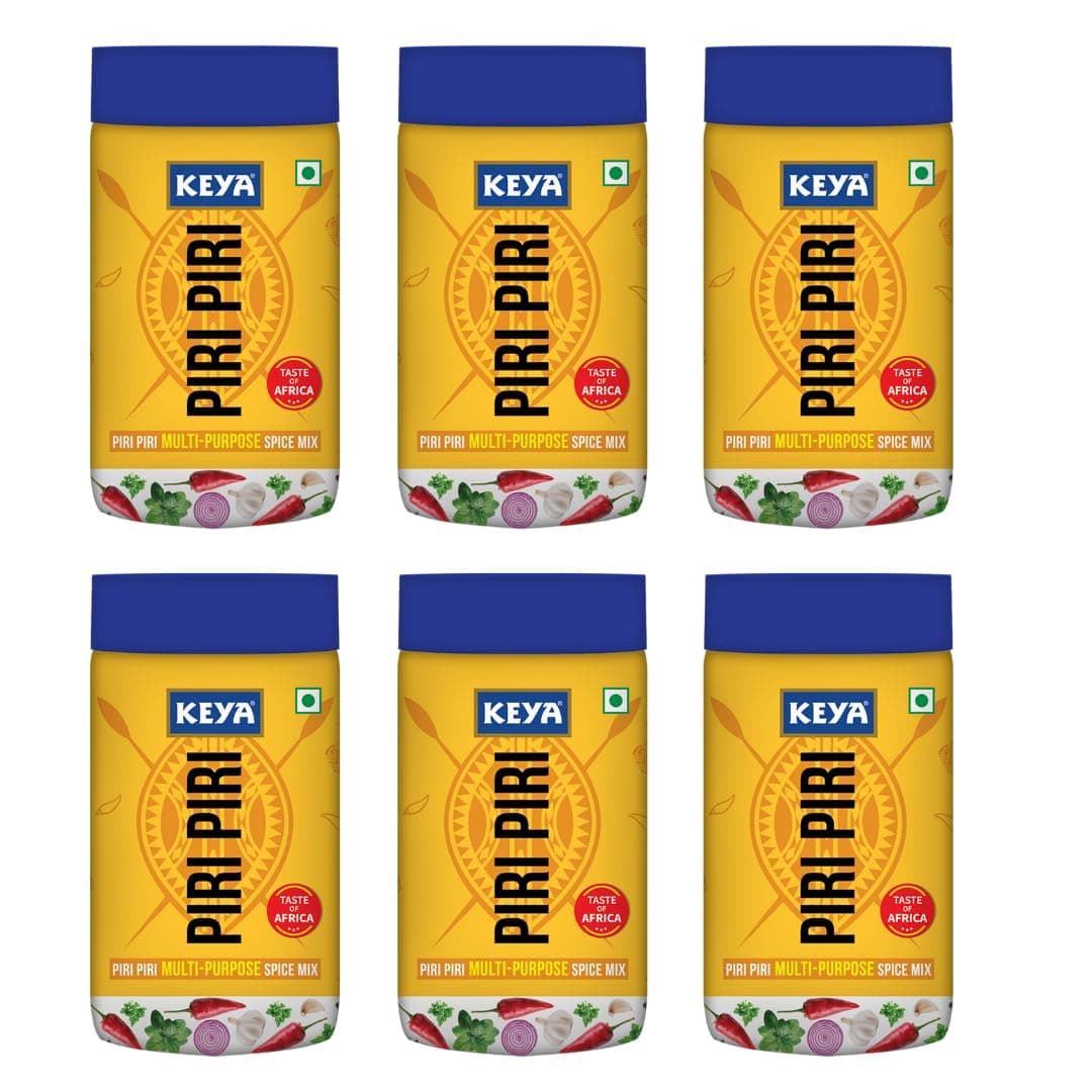 Keya Piri Piri | Peri Peri | Exotic Spice Mix | Multi-purpose Seasoning | Zero Artifical Colours | No Added MSG | Instant Seasoning Mix |Marinade Mix, Dip Mix, Sprinkler| Perfect for Fries, Sweet Corn, Makhana, Papad, Khichdi| 90g | Pack of 6