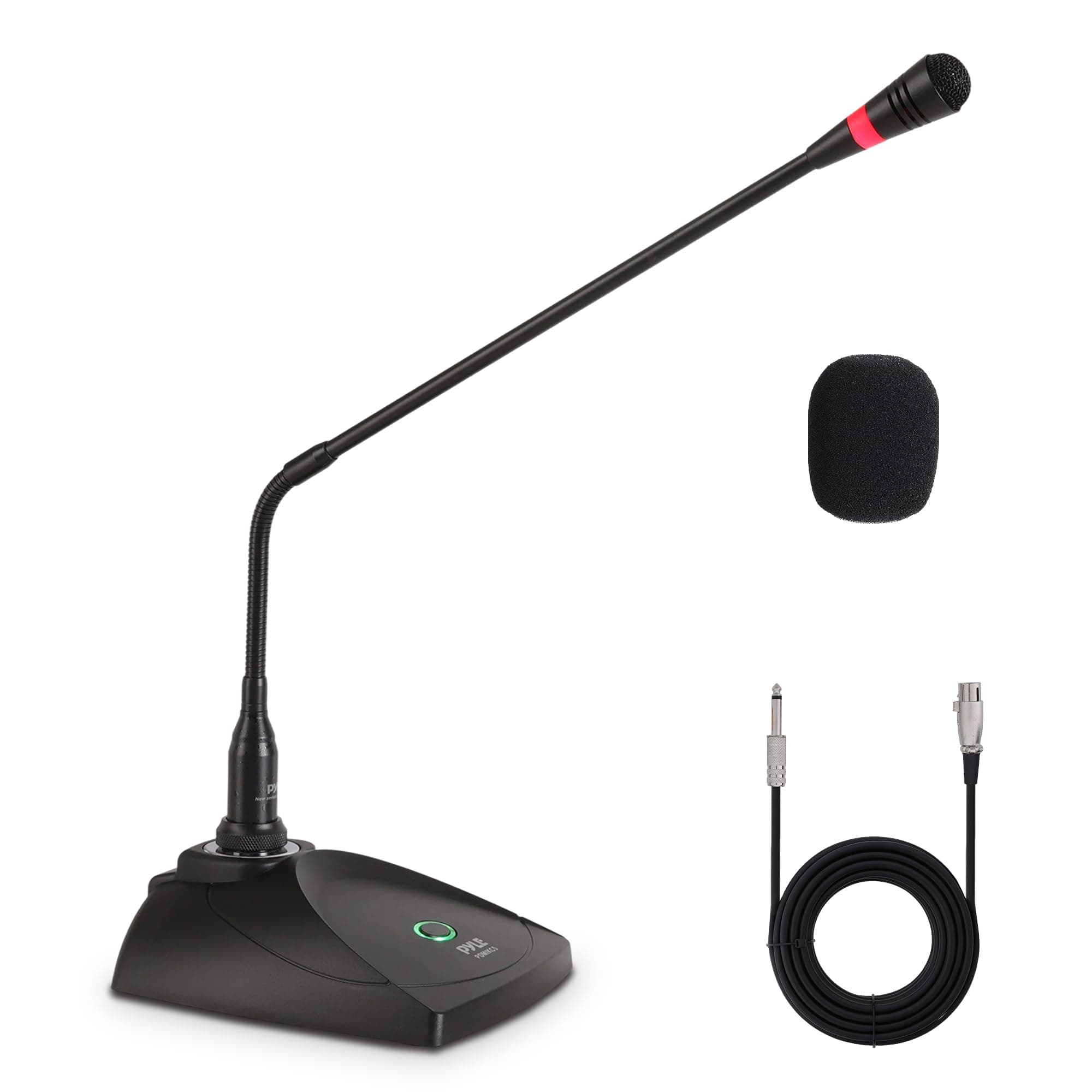 Desktop Gooseneck Wired Microphone System - Table Mounted Corded Voice Condenser Mic with Pop Filter - XLR to 1/4'' Sound Cord - for Karaoke, Conference, Studio Audio Recording - Pyle PDMIKC5 Black