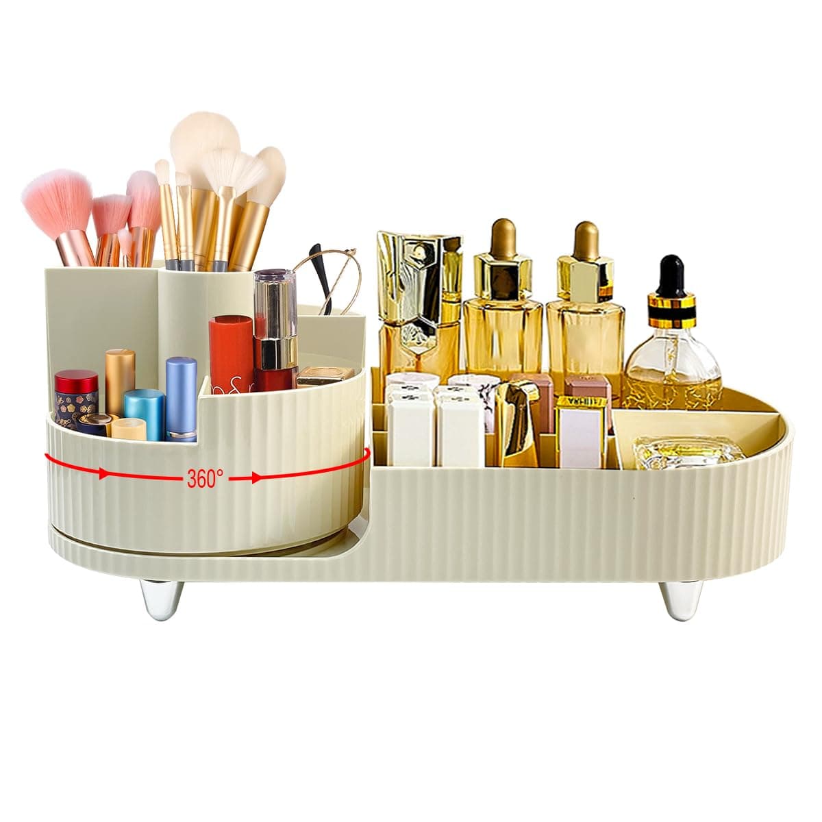 360 Rotating Makeup Organizer for Vanity, Large Spinning Makeup Organizer, Makeup Organizer Countertop, Cosmetic Skincare Organizer with Brush Holder, Cosmetic Display Case