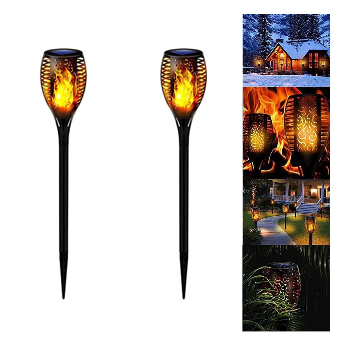 YU WELL Pack of 2 Solar Flickering Flame Torch Light 78cm Large LED Waterproof Torch Light for Garden Lawn Patio Halloween Outdoor Décor
