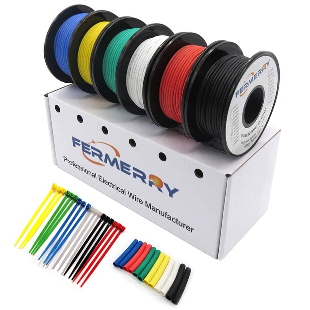 18 AWG Stranded Wire Silicone Tinned Copper Wire Spool 10ft Each 6 Colors Flexible 18 Gauge Hook up Electrical Wire Kit (6 Colors 10FT Each, 18AWG)