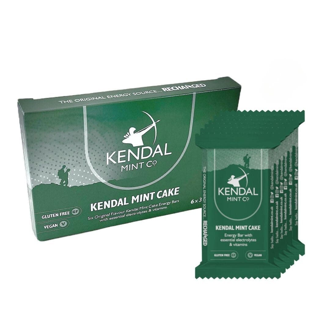KMC Energy Bars Pocket-Sized, Original Flavour, Kendal Mint Cake Recharged, Vegan, Gluten Free with Essential Electrolytes & Vitamins 35g (Pack of 6)
