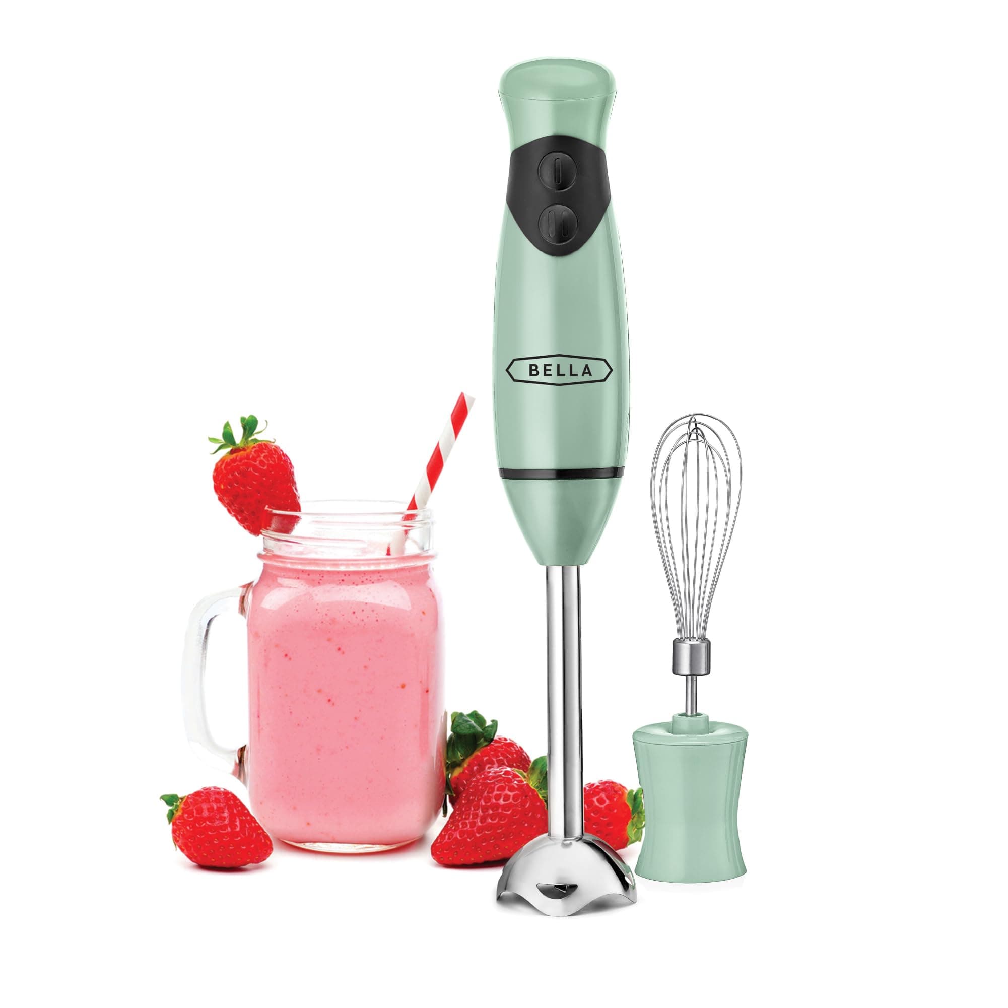 bella 2-Speed Hand Immersion Blender with Whisk Attachment, 250 Watt, Sage, Immersion Blender with Dishwasher Safe Whisk & Blending Attachments for Food Prep (17576)