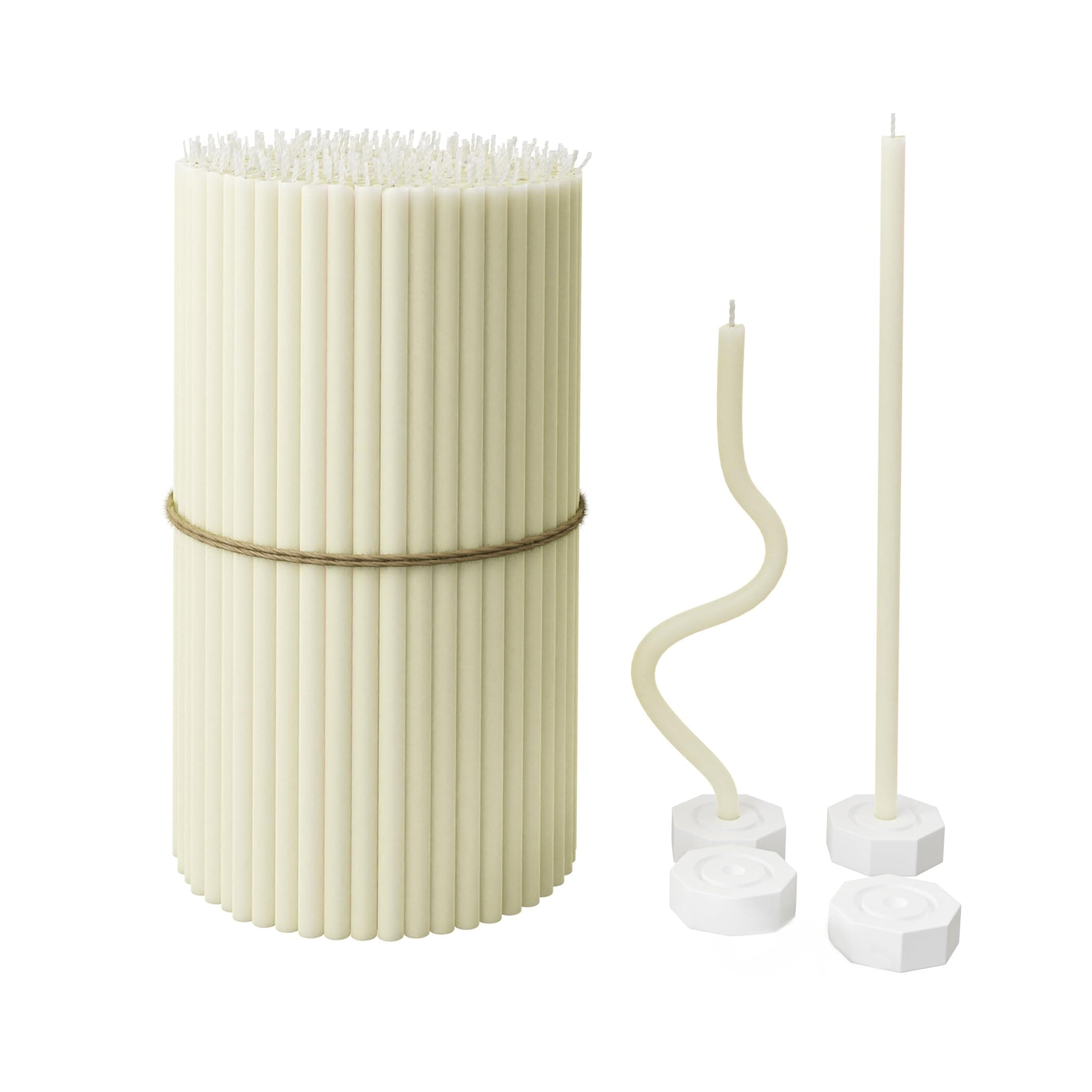 BlueBee Pure Beeswax Candles Bulk for Home - 100pcs Tall Thin Taper Candles + 4 Holders, Honey Scent, Smokeless, Long-Burn, All Natural for Church Prayer, Hanukkah, Birthday Cake