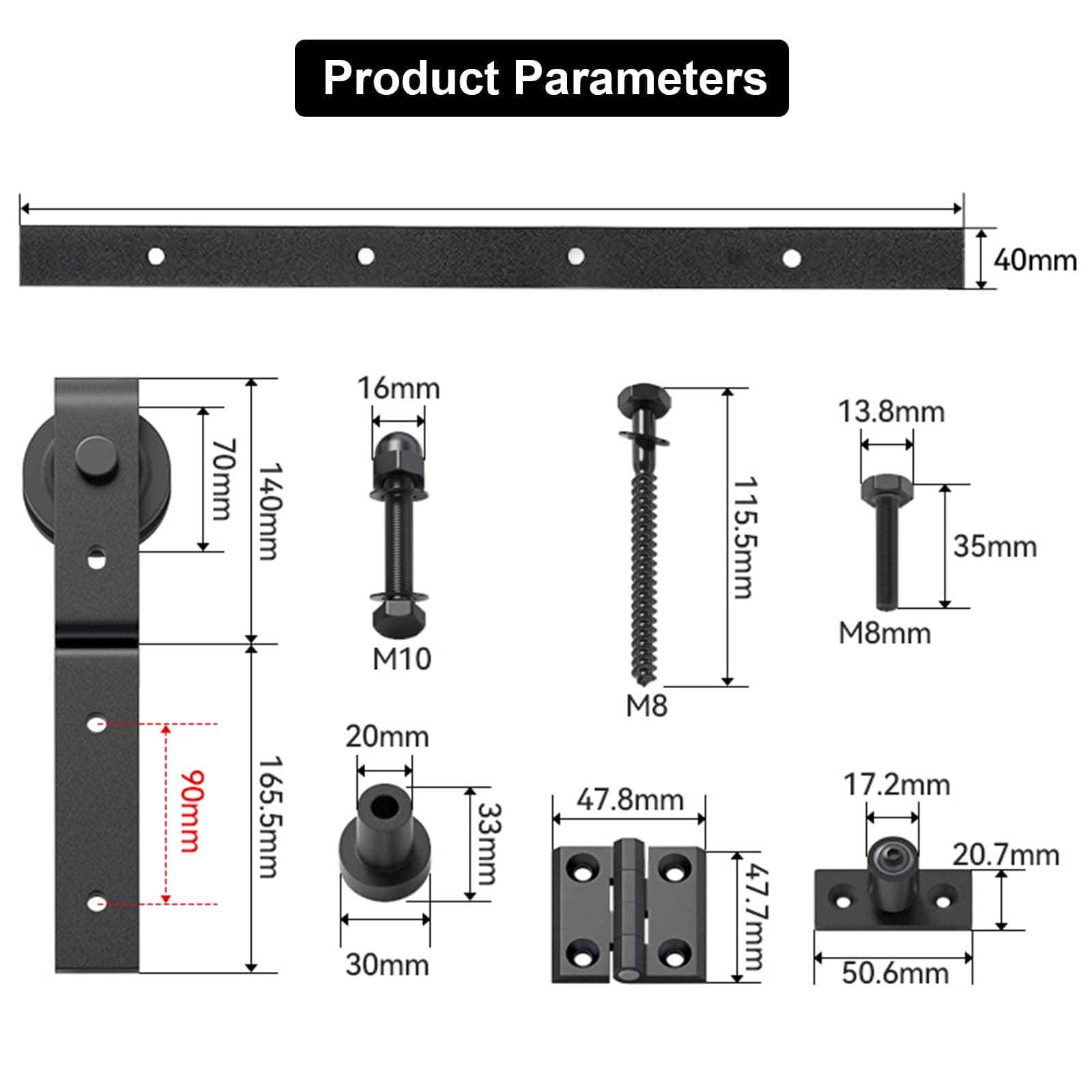 BotaBay Upgraded Bi-Folding Sliding Barn Door Hardware Kit for 2 or 4 Doors Folding Door Lifting Rail with Black Track J Shape Roller, Doors not Included (60in)