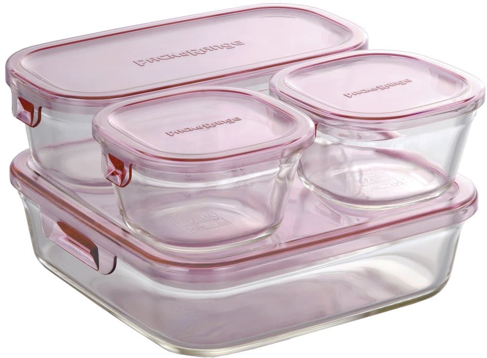 IwakiPS-PRN-4P2 Pack & Range Heat-Resistant Glass Storage Container, Pink, Set of 4