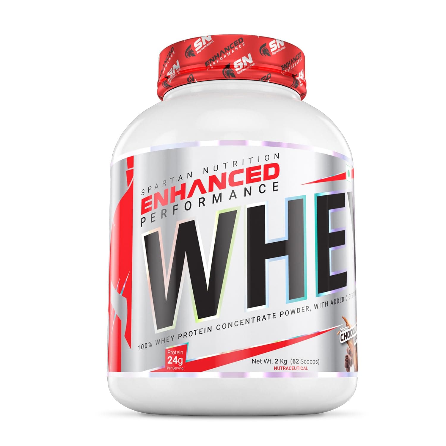 Spartan Nutrition Enhanced Performance Whey Protein – 4 LBS, with Complete Amino Acid Profile, Protein - 25 g, Low Calories- 121 Kcal, Digezyme – 75mg Per Serving and Zero Added Sugar (Chocolate)