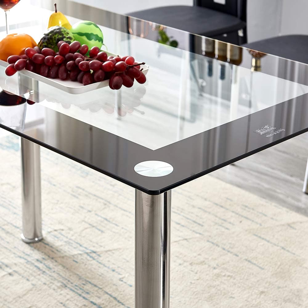 Glass Dining Table with Chrome Legs, Modern Rectangle Glass Table, Glass Dining Room Set