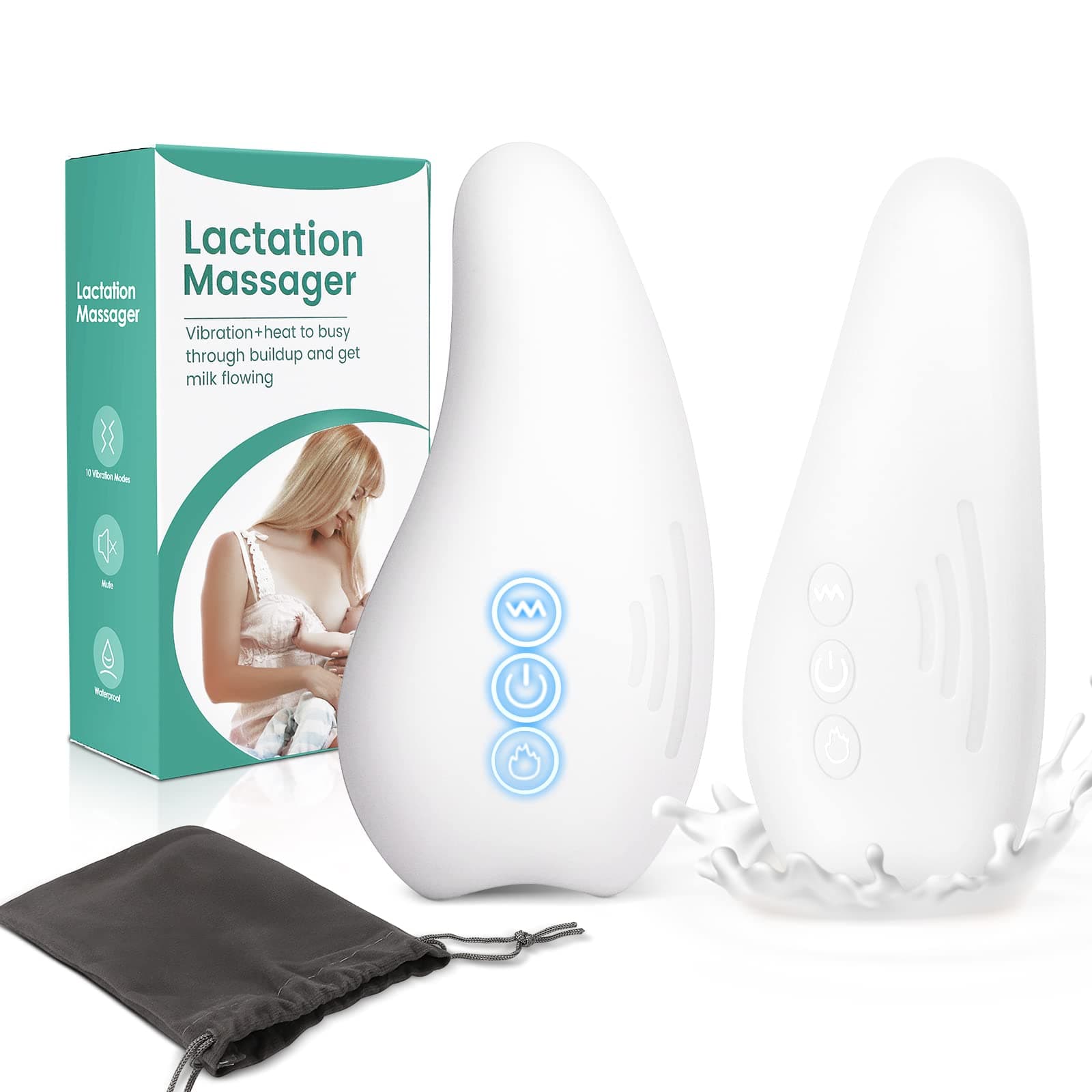 BFVV Warming Lactation Massager, 2 Pack, Heat & Vibration, Postpartum Breastfeeding Essentials for Clogged Ducts, Mastitis, Improved Milk Flow, Engorgement