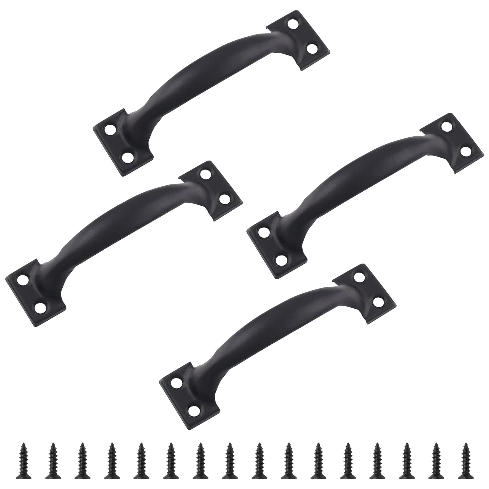 Bivethoi 4pcs 4 Inch Vintage Barn Door Pulls Utility Cabinet Handles, Screw in Drawer Pulls Black Gate Handles, Metal Garage Door Handles Outdoor Kitchen Hardware for Wooden Fence Cupboard Dresser