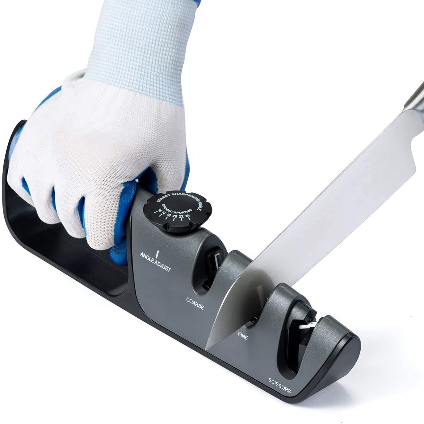 Knife Sharpener Professional, Adjustable Angle Manual Kitchen Knife Sharpener, 3 Stage Sharpener for Knives and Scissors, Quickly Restore, Polish, Sharpen