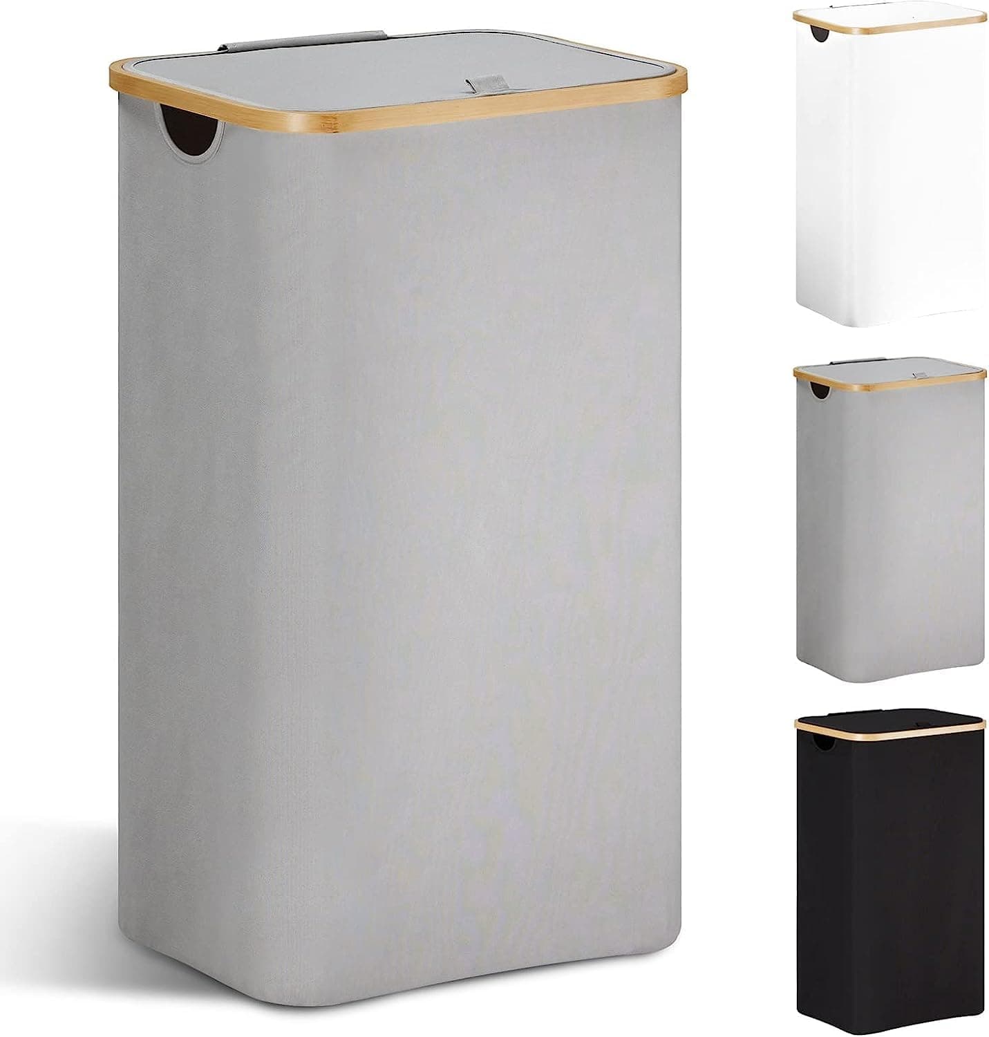 100L Large Laundry Basket with Lid by TECHMILLY, Tall Laundry Hamper with Bamboo Handles, Dity Clothes Hamper for Bedroom, Bathroom, Dorm Room, Grey