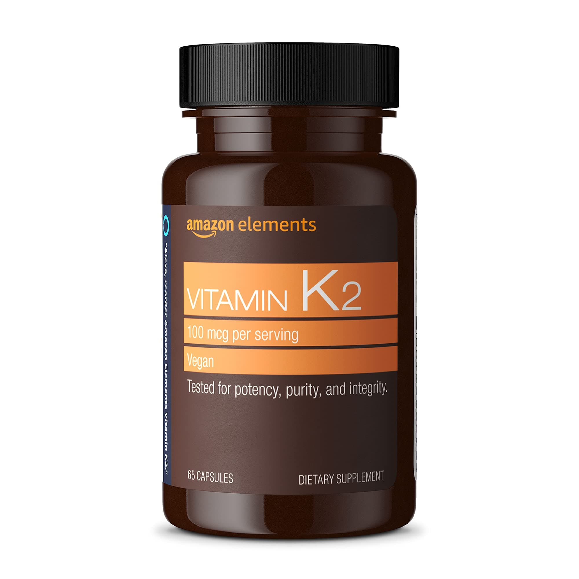 Amazon Elements Vitamin K₂, 100 mcg, Vegan, Made from Chickpea, 65 Capsules