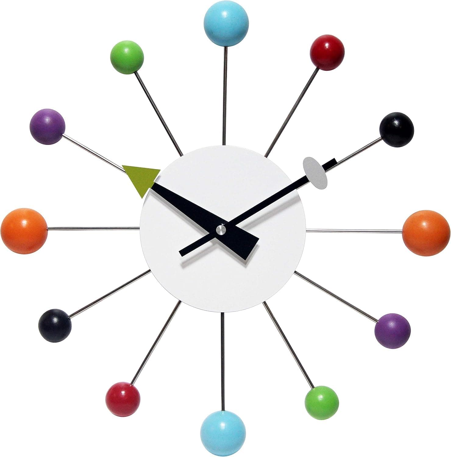 Infinity Instruments Mid-Century Modern 15" Retro Starburst Ball Wall Clock Quiet Quartz Movement Mid-Century Decoration, Multi Color