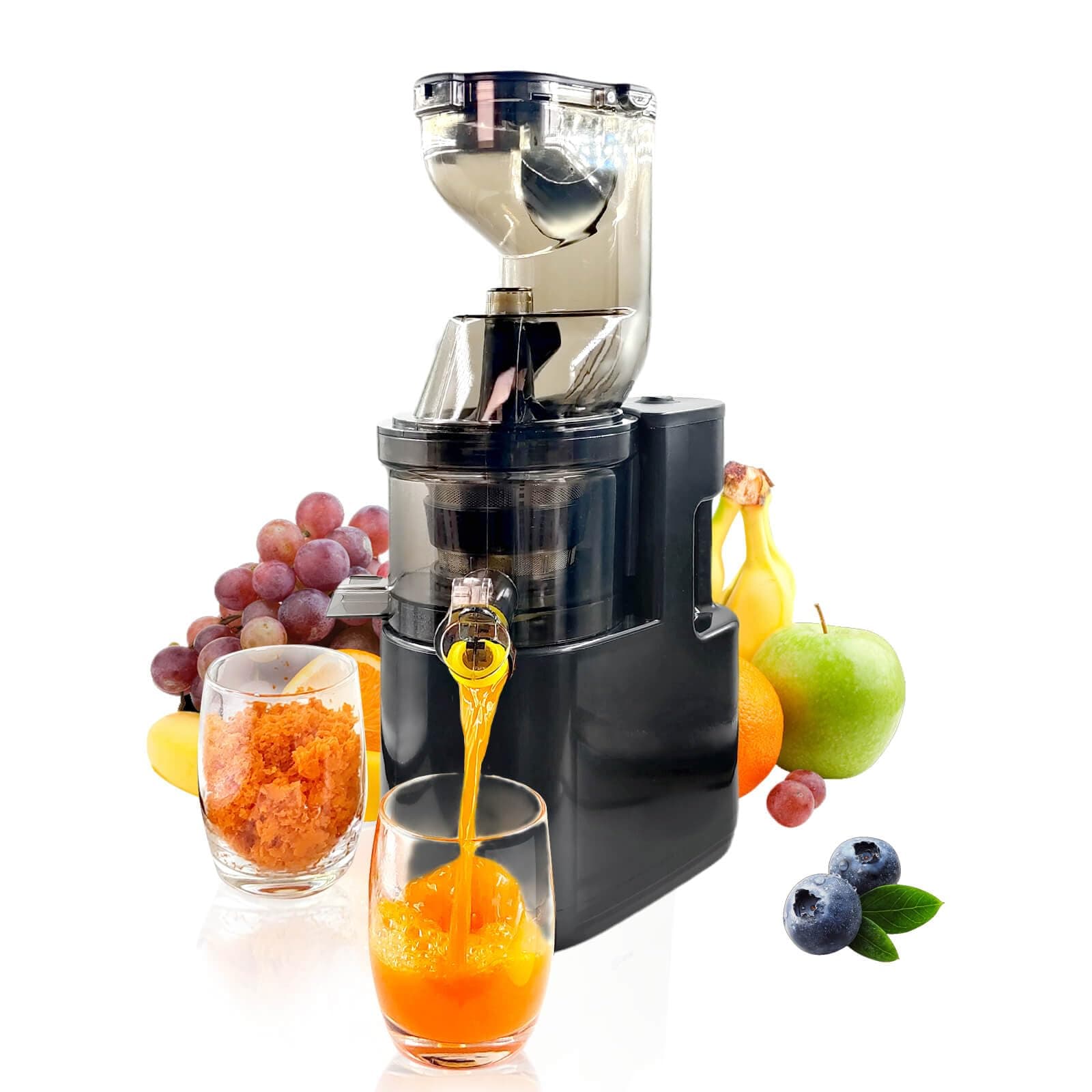 Cold Press Juicer Machines Slow Masticating High Yield Pulp separation Can make fruit ice cream Multi-Functional for Home Commercial Use Wide Feed Chute (Black)