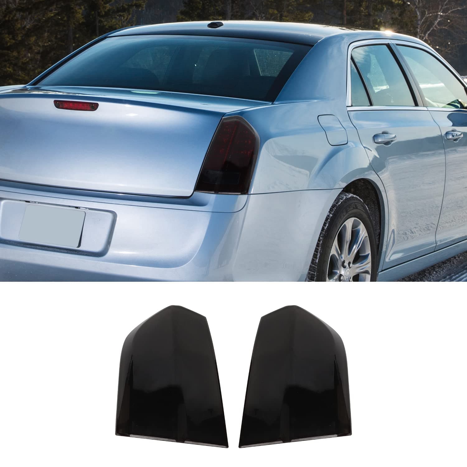 Hoolcar Tail Light Lamp Cover Guard Trim Bezel Frame Decor Exterior Accessories Compatible with 2011-2014 Chrysler 300, Smoked Black