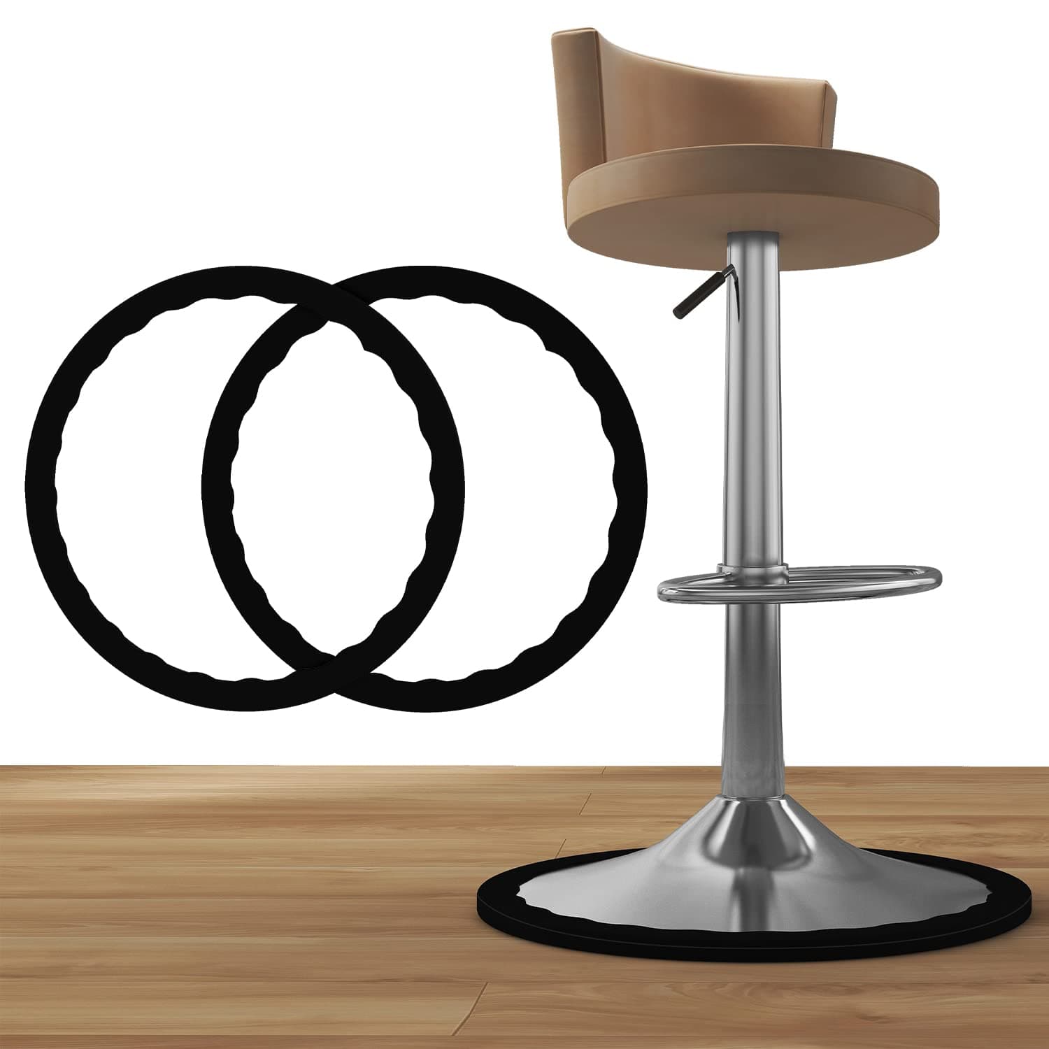 2 Pack Bar Stools Leg Protectors Ring, Non Slip Silicone Chair Leg Floor Protector, Pads Bottom Protect Wooden Floor No Scratches No Noise Anti-Slip, Stretchable Fits 14.5" to 16.5" Chair Base, Black