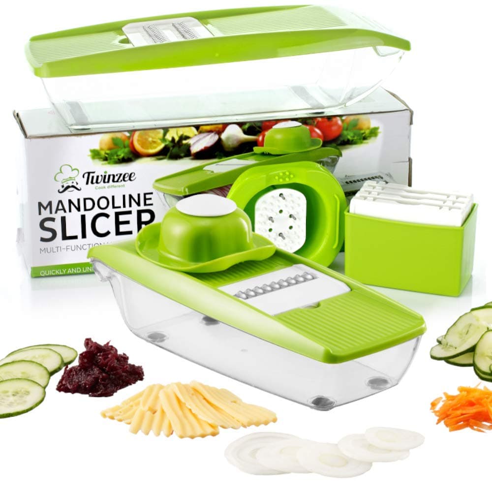 Twinzee 5 in 1 Compact Ideal for Slicing Fruit and Vegetable Mandoline, stainless steel, Universal