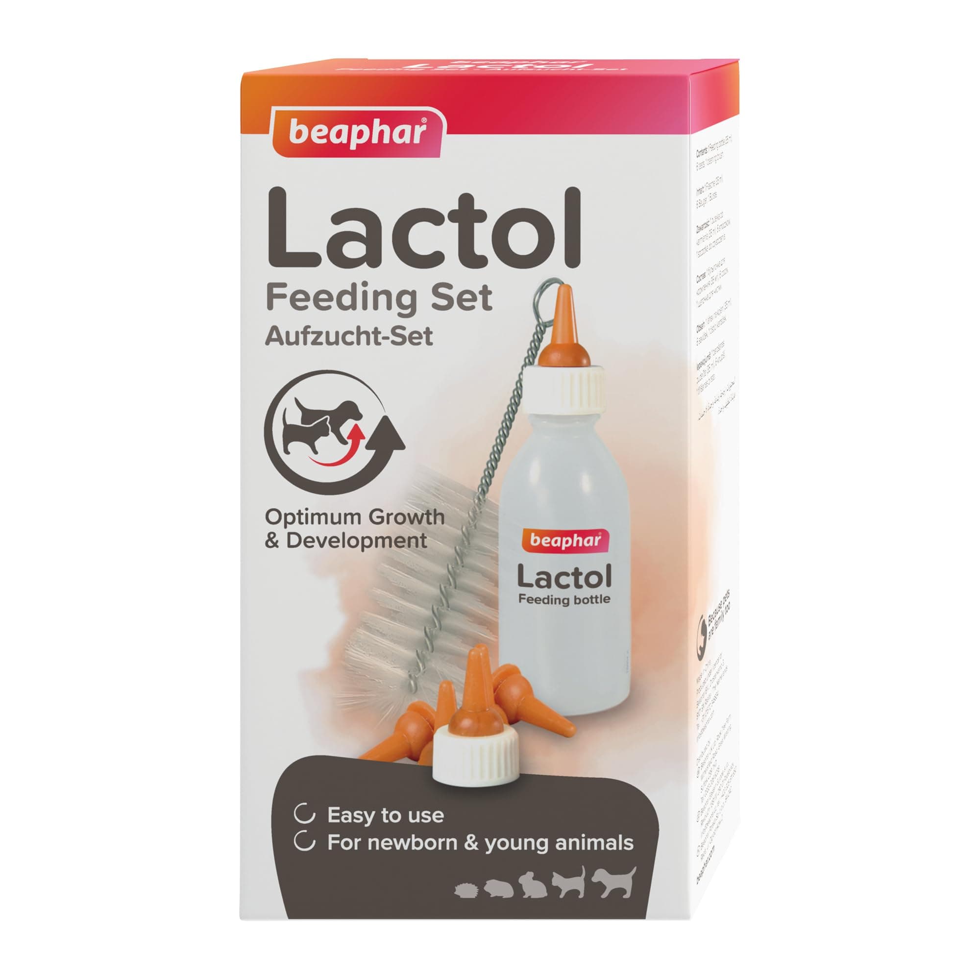Beaphar - Lactol Feeding Set - Use with Animal Milk Replacer – Ideal To Feed & Hand-Rear Newborn, Orphaned & Weaning Kittens, Puppies & Small Animals - Contains 1 Bottle, 6 Teats & 1 Cleaning Brush