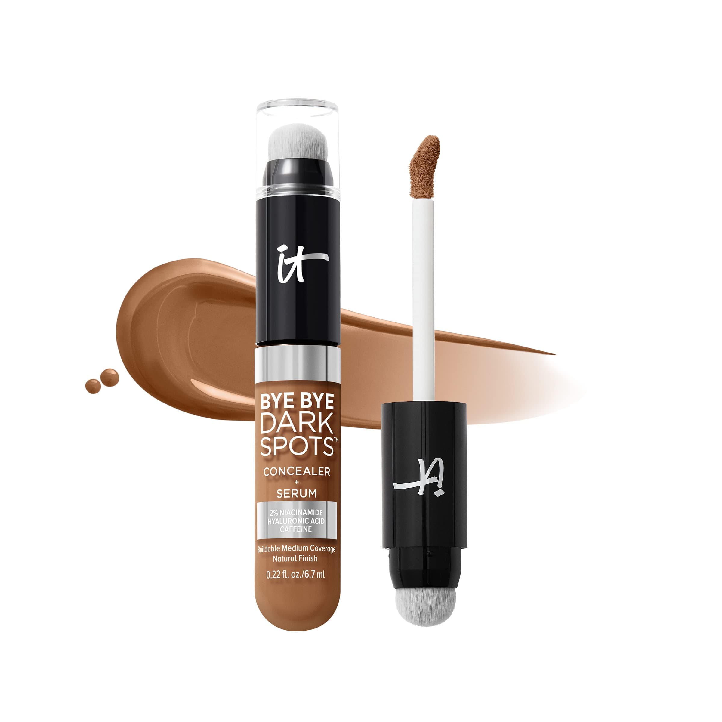 Bye Bye Dark Spots Concealer + Brightening Serum – 2% Niacinamide, Hyaluronic Acid & Caffeine - Medium Coverage, Natural Finish, All Skin Types - 0.22 fl oz