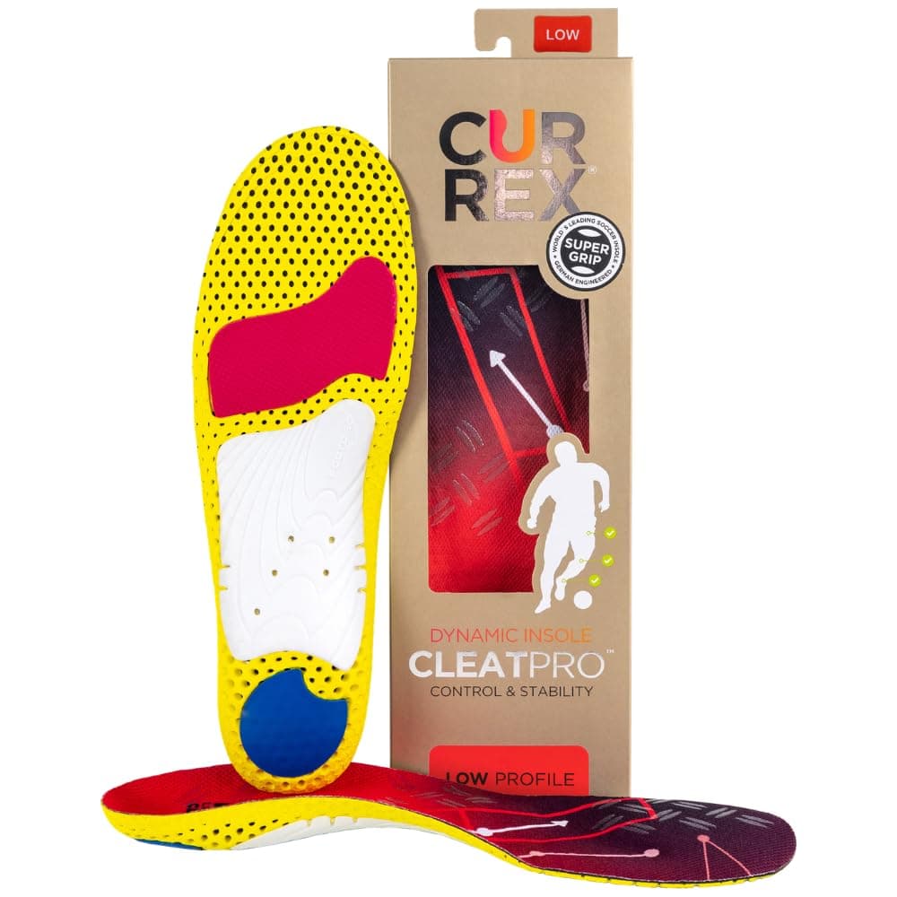 - CURREX CLEATPRO - Thin, Arch Support Insoles, Comfort, Cushion & Stability in Cleats, Soccer, Football, Baseball, Softball, Super Grip for Control, Shock Absorbing Inserts, Men & Women, Low Arch, XXL