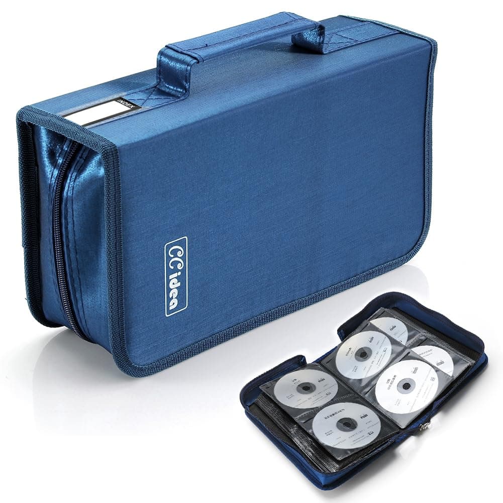 CCidea CD Case DVD Storage Holder, 128 Capacity DVD Cases Organizer CD Plastic Protective Carrying Binder,Portable Cd Wallet for Home Travel (Blue)