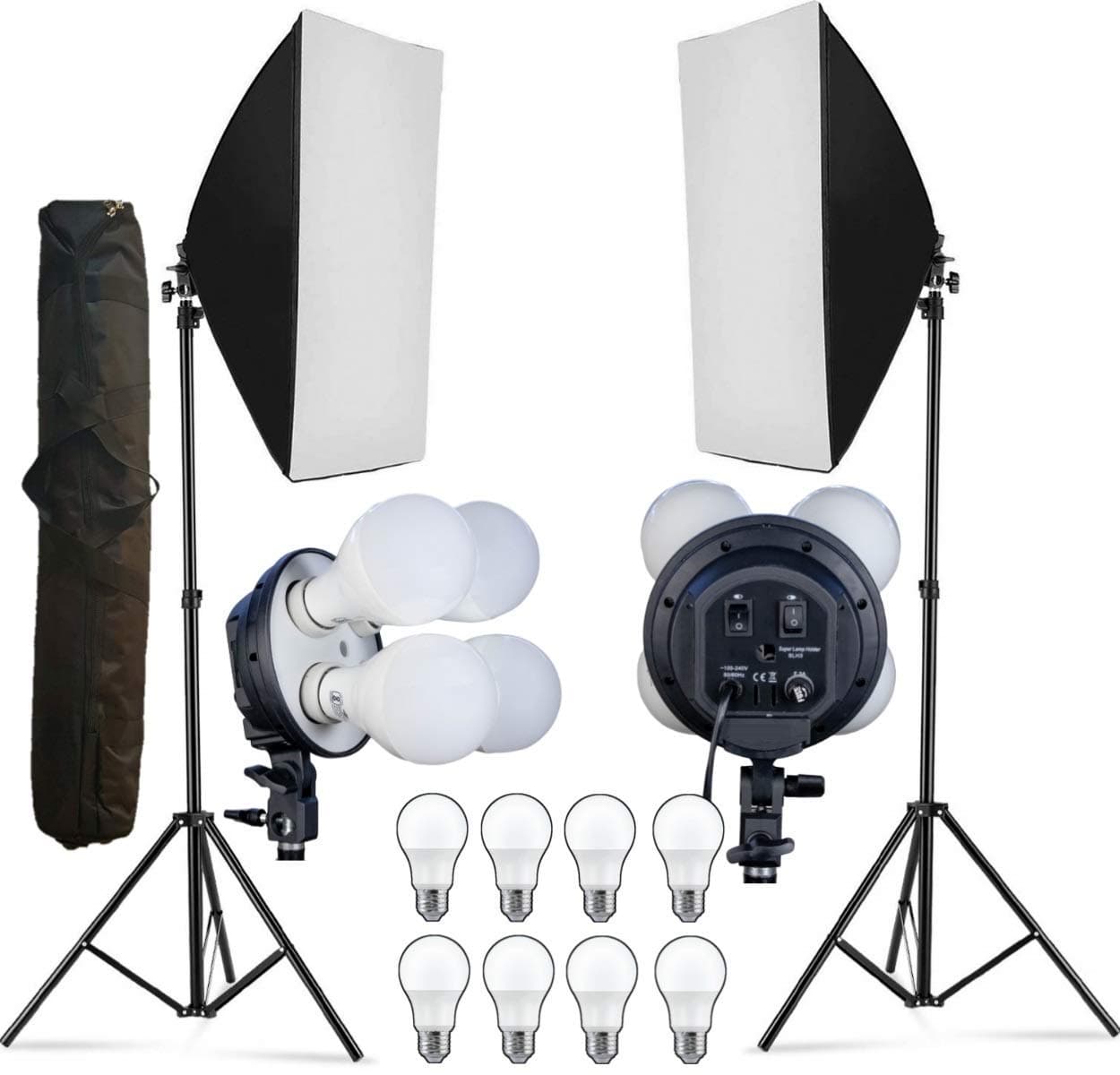 - HIFFIN® PRO Quadlux Mark II Softbox Lighting Kit Double, Led Still & Video Light with AC Power, YouTube Shooting, Videography, Portrait, Product Photography, Soft Box Studio Interview Equipment
