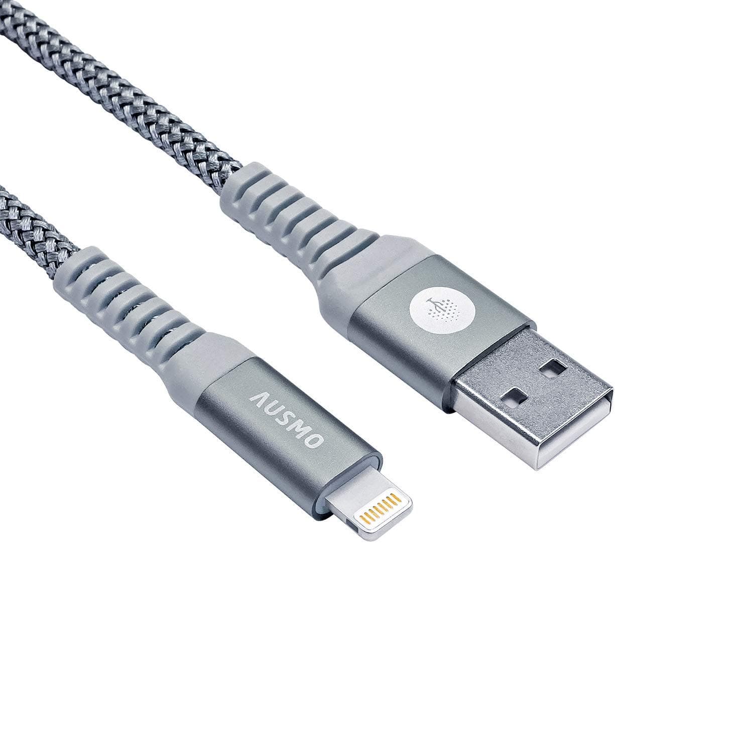 Ausmo Fast Charging IOS Cable Rugged and Premium 6 ft/2 m Braided Cable Compatible with iPhone 11/11Pro/Pro Max/X/XR/XS/XS Max/8/8 Plus/7/7 plus/6S/6S Plus/6/6 Plus , iPad Air 2 and More (Stone Grey)