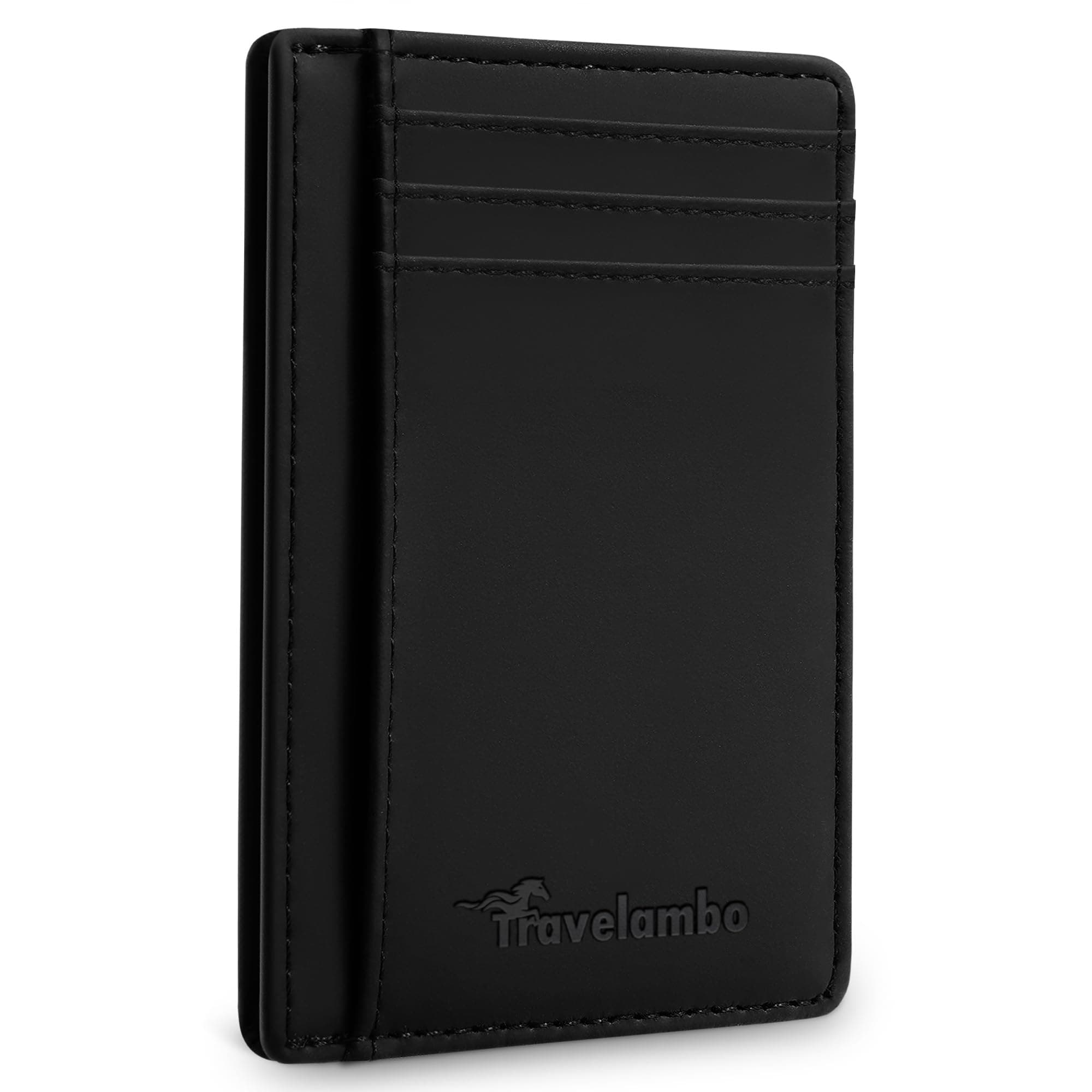 Travelambo Front Pocket Minimalist Leather Slim Wallet RFID Blocking Medium Size(03 crazy horse black)