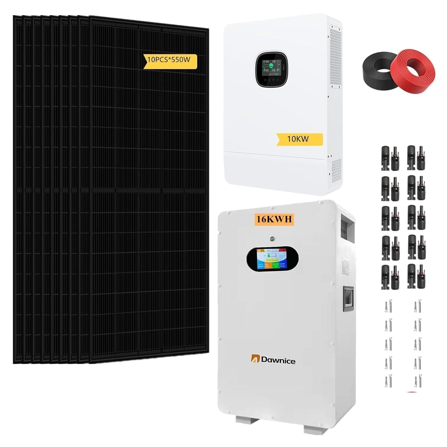 48V 10KW Off Grid Solar System Complete Kit 5KWH Kit Home Solar Power System Complete Kit with 10PCS*550W Solar Panels, 10KW Inverter, 51.2V 100Ah 5KWH LiFeP04 Battery