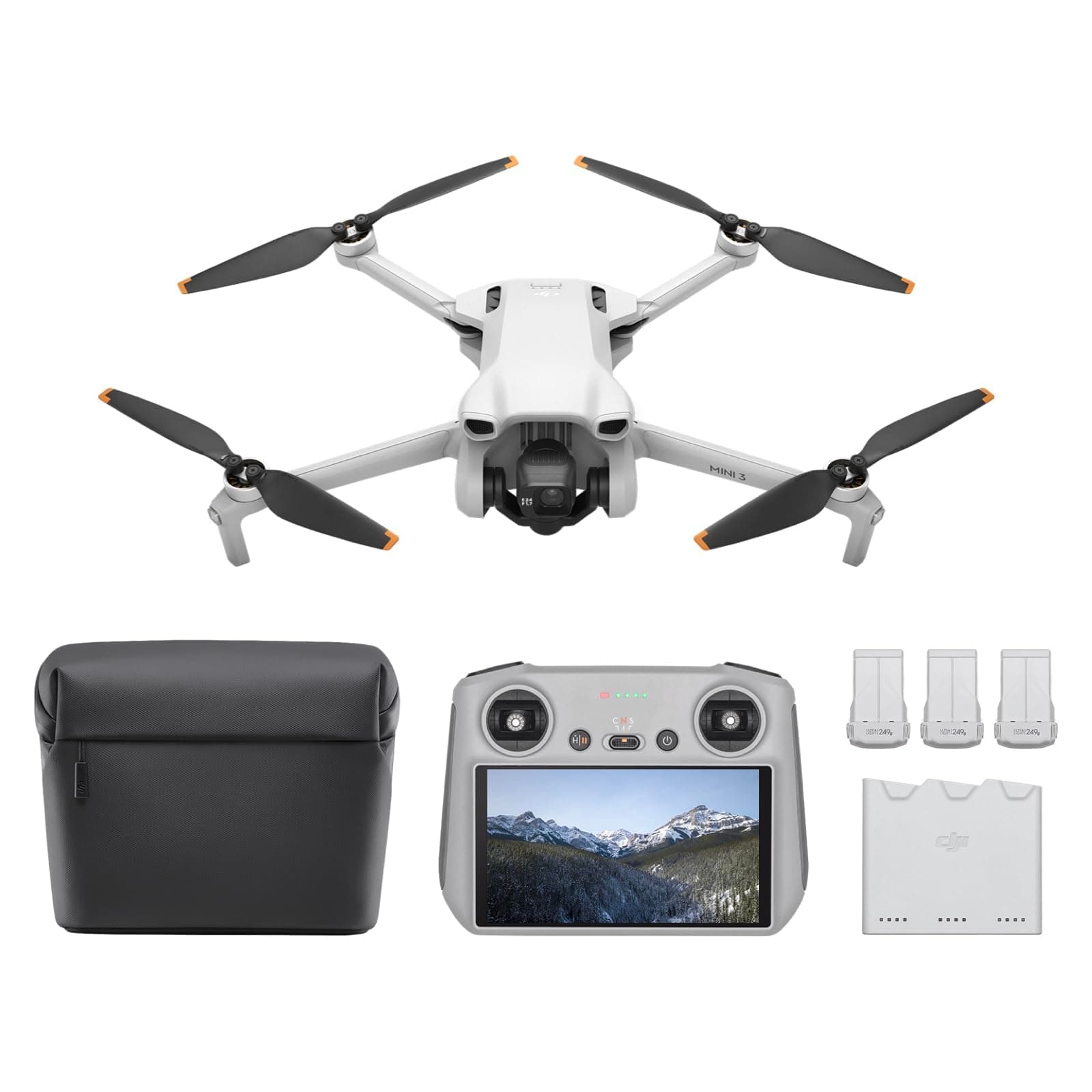 DJI Mini 3 Fly More Combo (DJI RC Included) Drone, Shooting, Small, 4K Mini Drone with Camera, HDR Video Recording, 2 x Extra Batteries (38 Minutes Working Time), For Beginners, Vertical Shooting, Intelligent Function, Foldable, Lightweight, 1 Year Free Liability Insurance