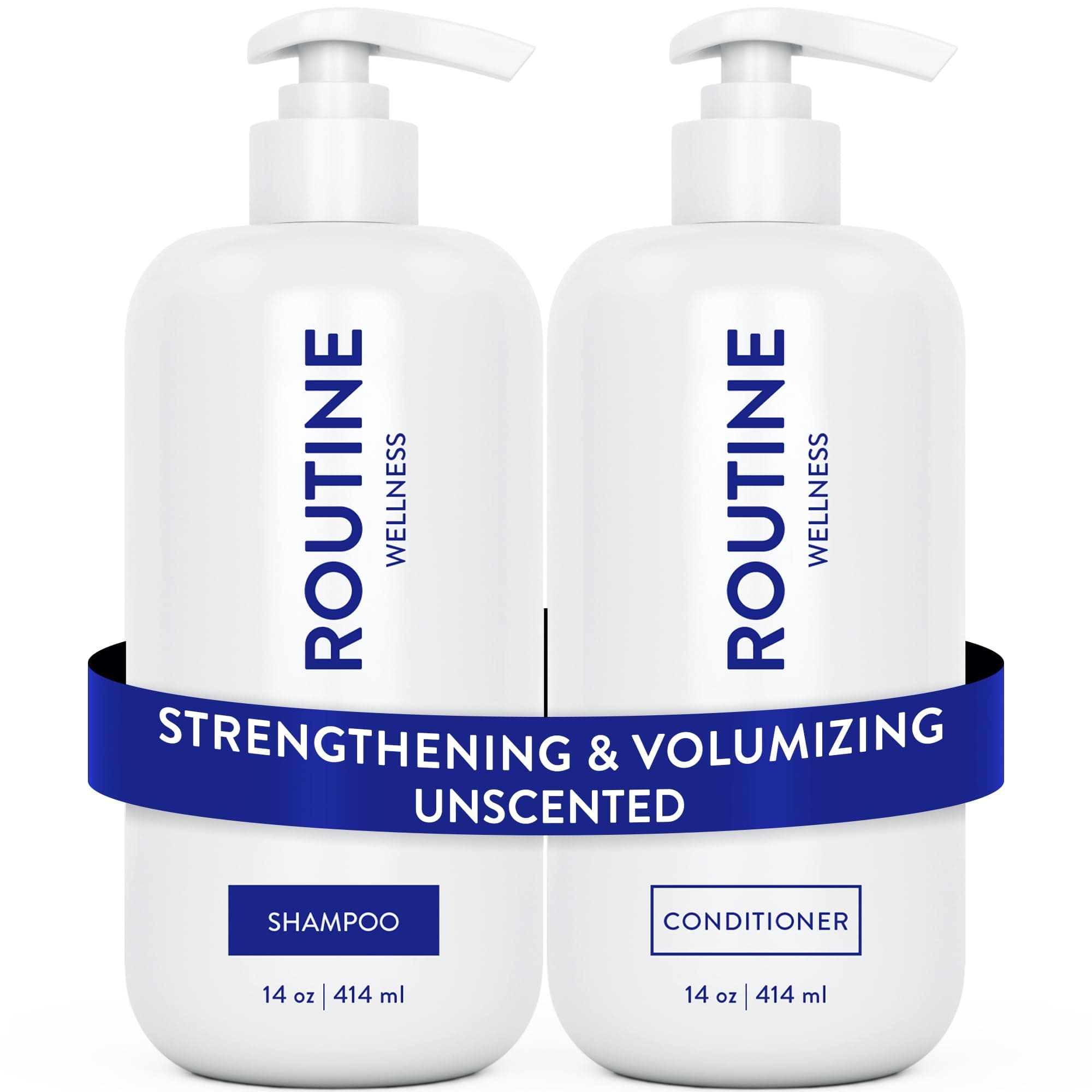Routine Wellness Shampoo & Conditioner Set - Strengthening & Volumizing for Thinning Hair - Promotes Full, Voluminous, Healthy Hair - Unscented Set